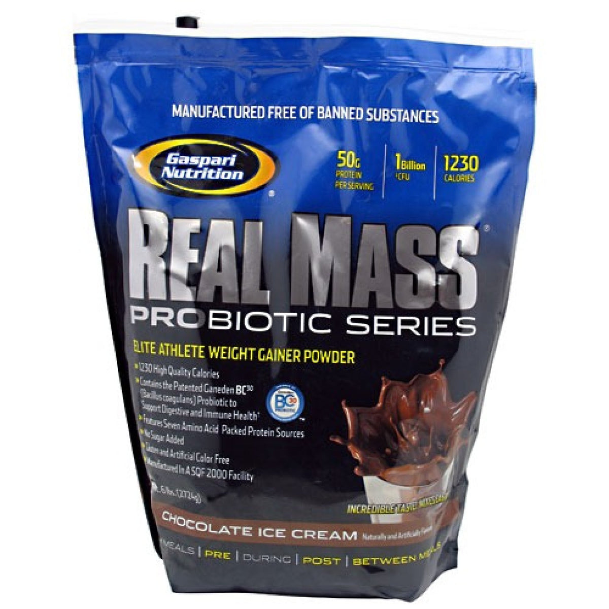 Gaspari Nutrition Real Mass Probiotic Series-Chocolate Ice Cream 6 lb Powder