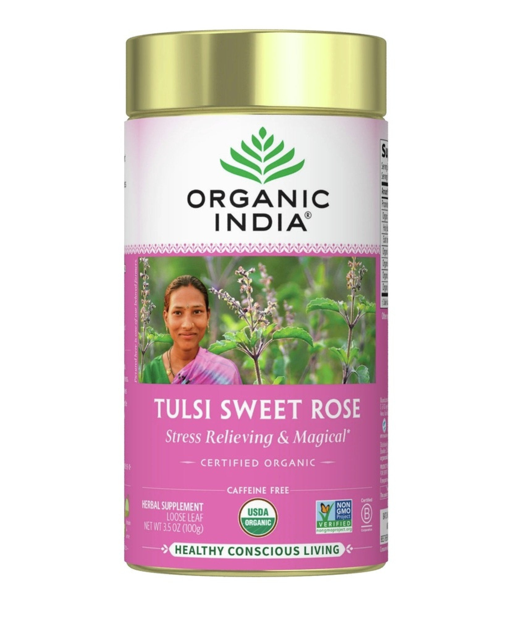 Organic India Tulsi Tea Sweet Rose Canister 3.5 oz Loose