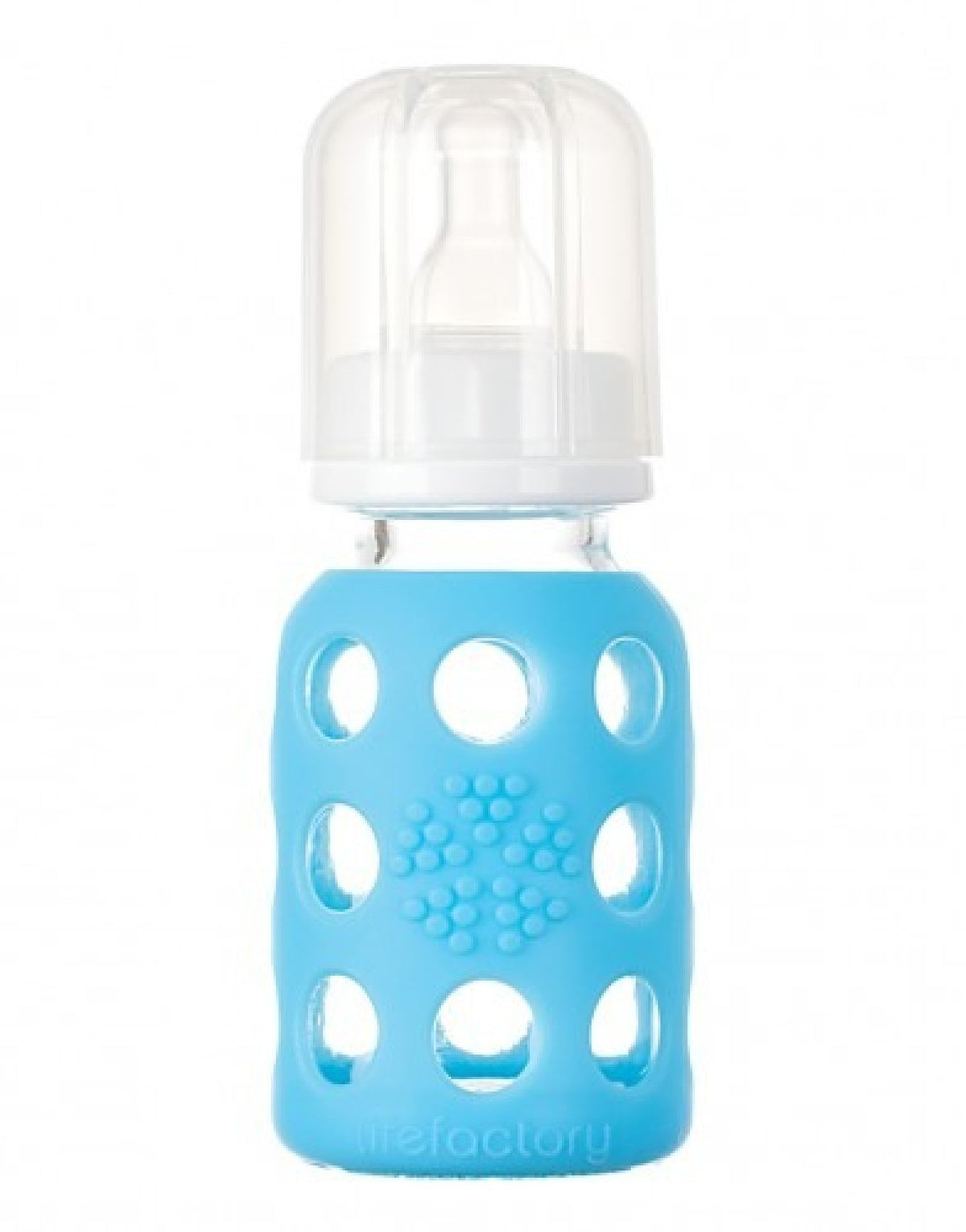 Lifefactory Glass Baby Bottle with Silicone Sleeve Sky Blue 4 oz Bottle
