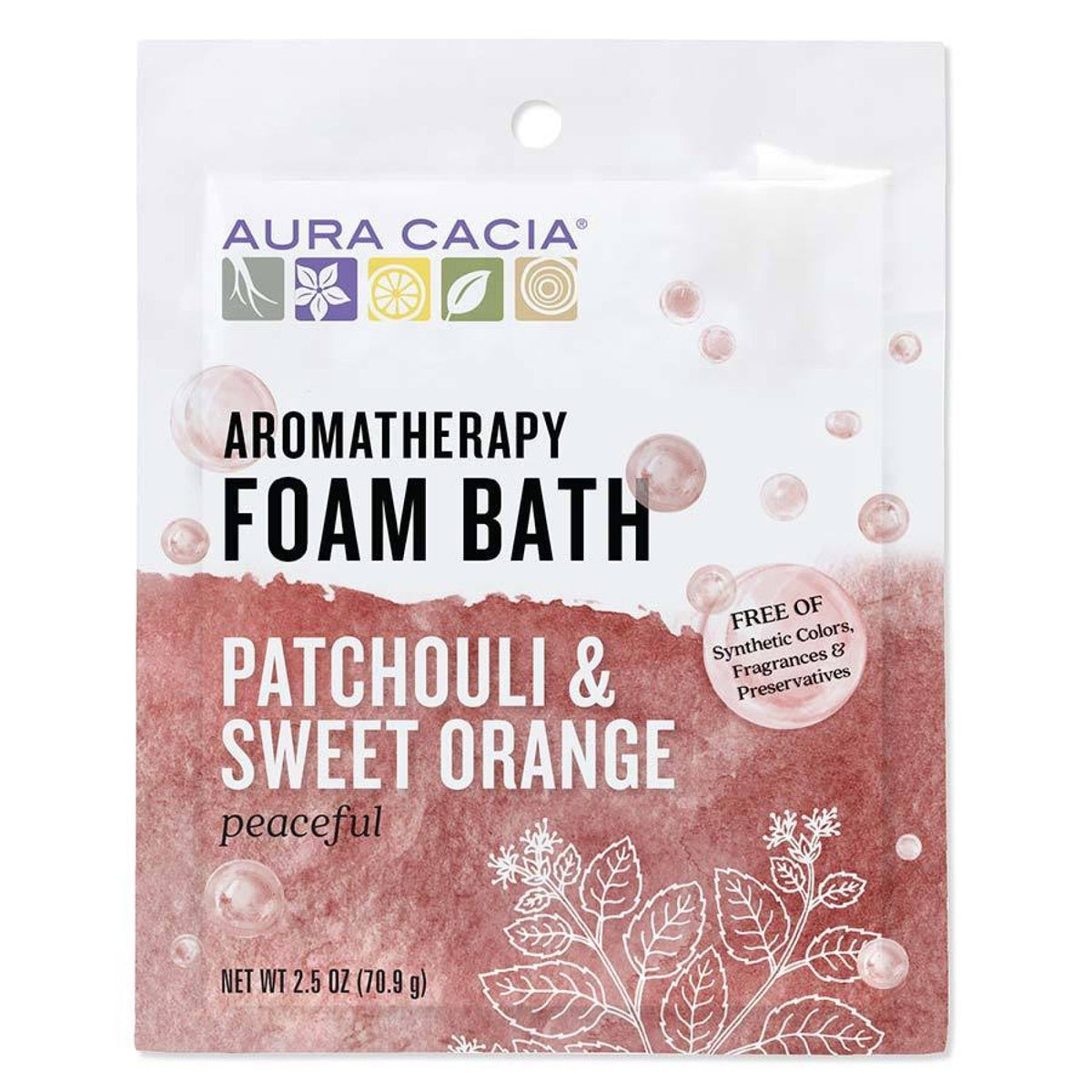 Aura Cacia Aromatherapy Foam Bath Peaceful Patchouli &amp; Sweet Orange 2.5 oz Powder