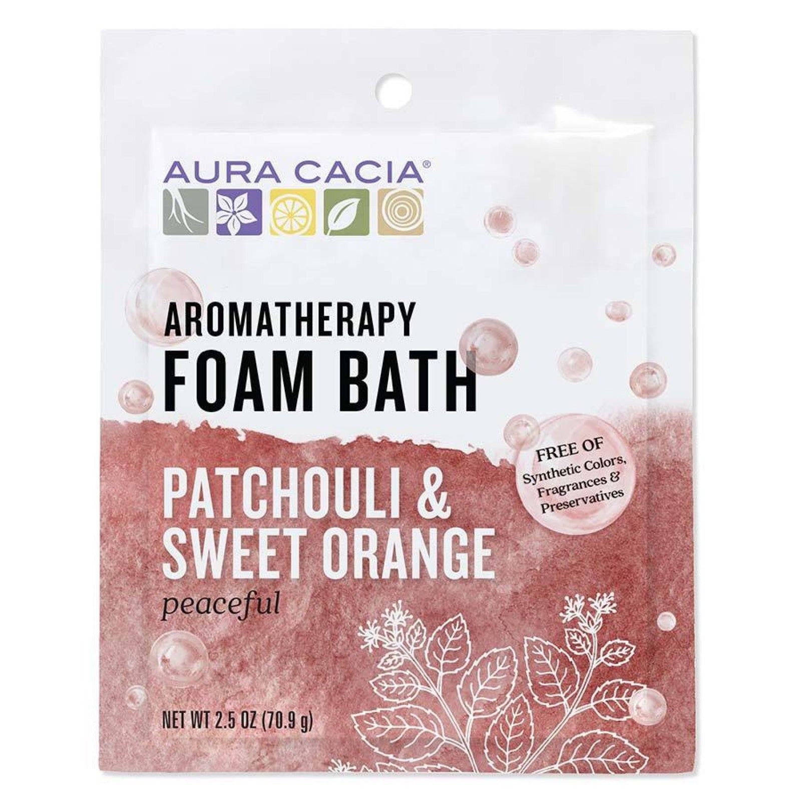 Aura Cacia Aromatherapy Foam Bath Peaceful Patchouli & Sweet Orange 2.5 oz Powder