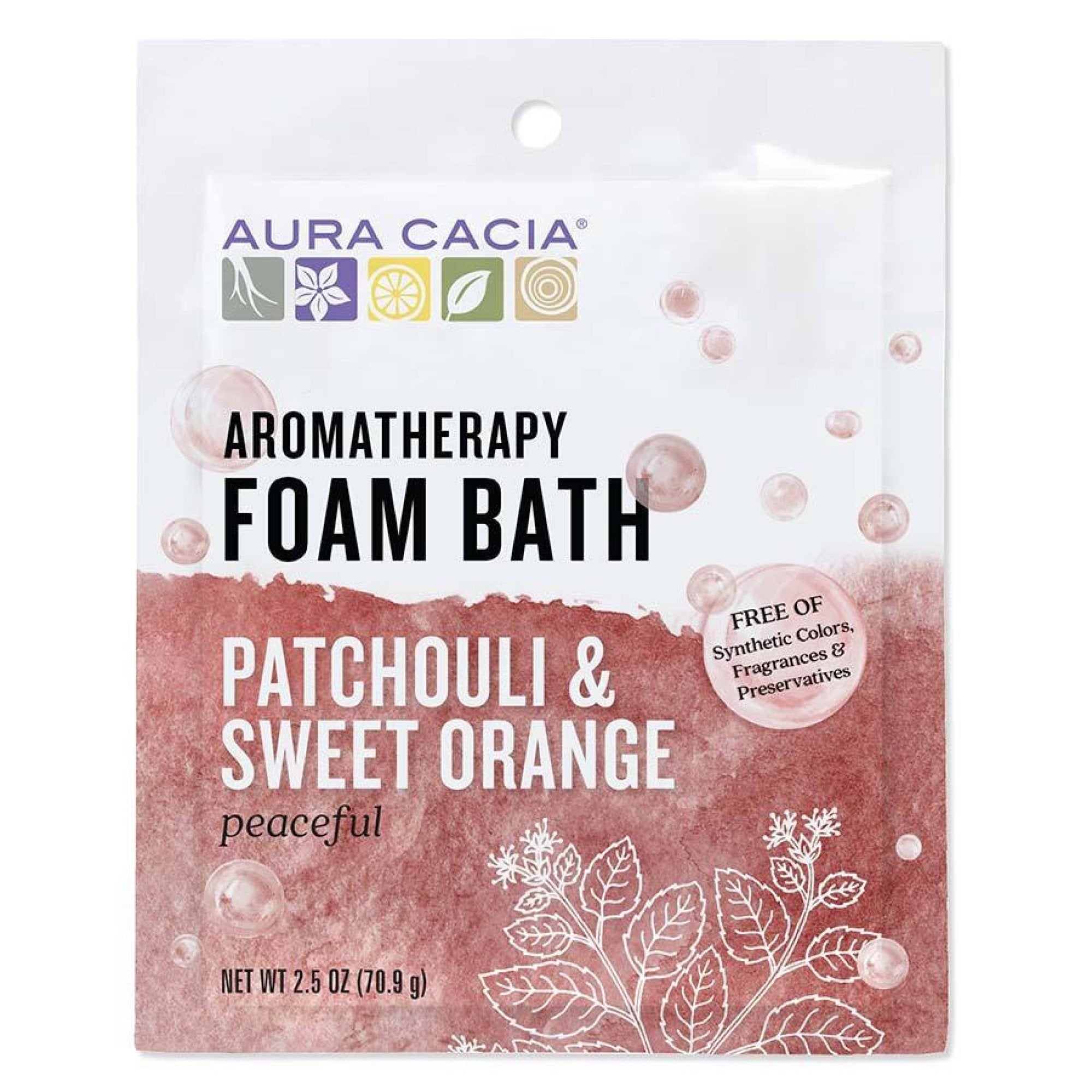 Aura Cacia Aromatherapy Foam Bath Peaceful Patchouli & Sweet Orange 2.5 oz Powder