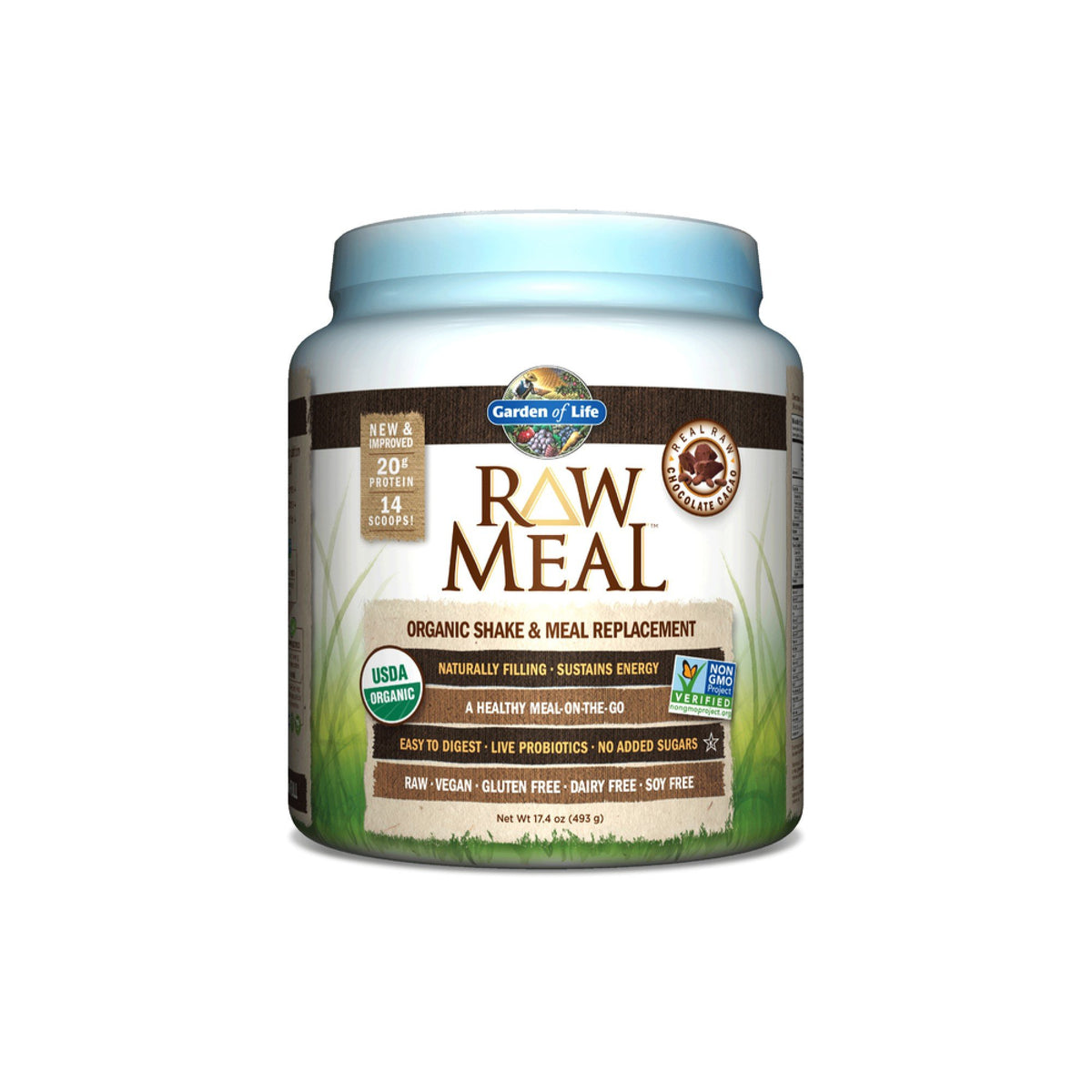 Garden of Life Raw Organic Meal Chocolate 17.9 oz (509g) Powder
