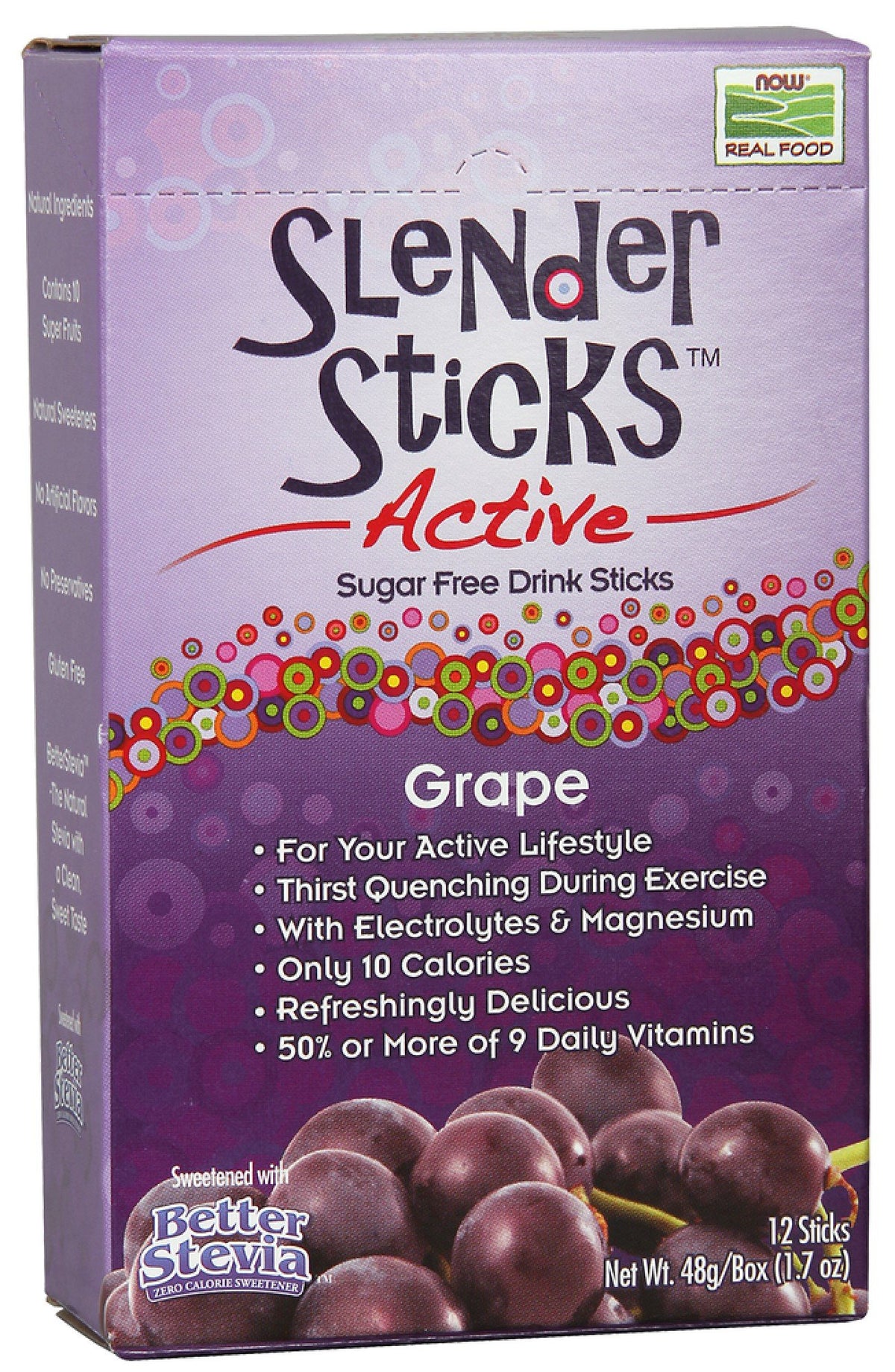 Now Foods Grape Slender Sticks Active Sugar Free Grape 12 (1.7 oz ea) Stick