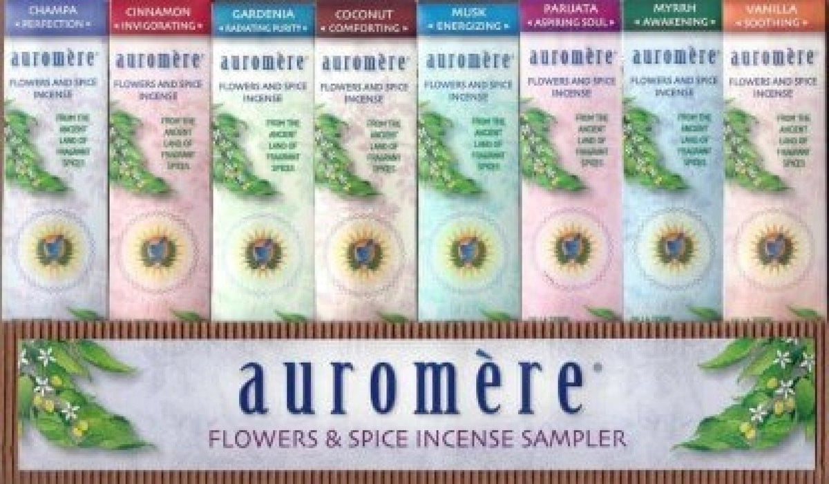 Auromere Ayurvedic Products Flowers &amp; Spice Incense Sample Pack 8 Pieces Incense