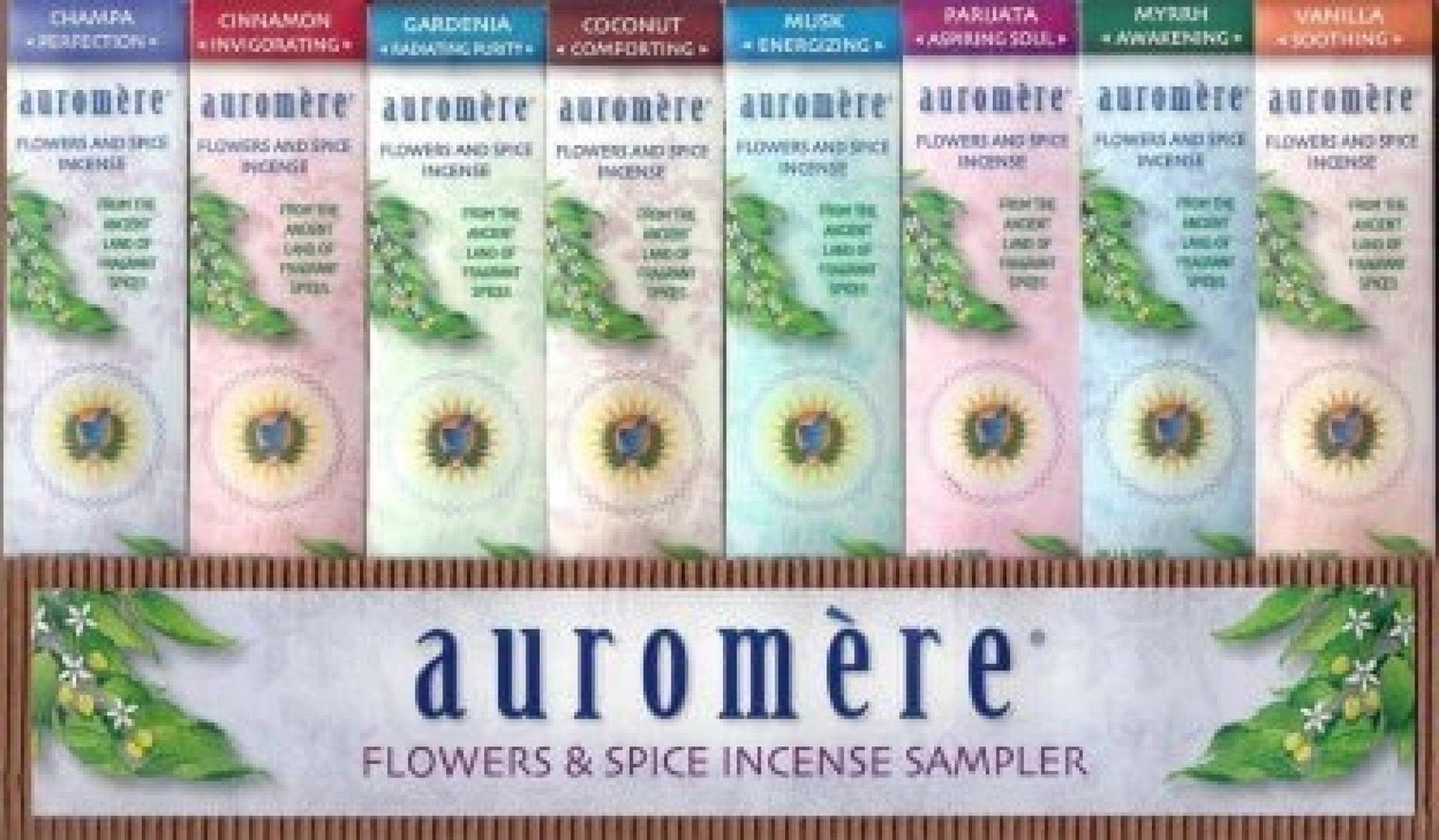 Auromere Ayurvedic Products Flowers & Spice Incense Sample Pack 8 Pieces Incense