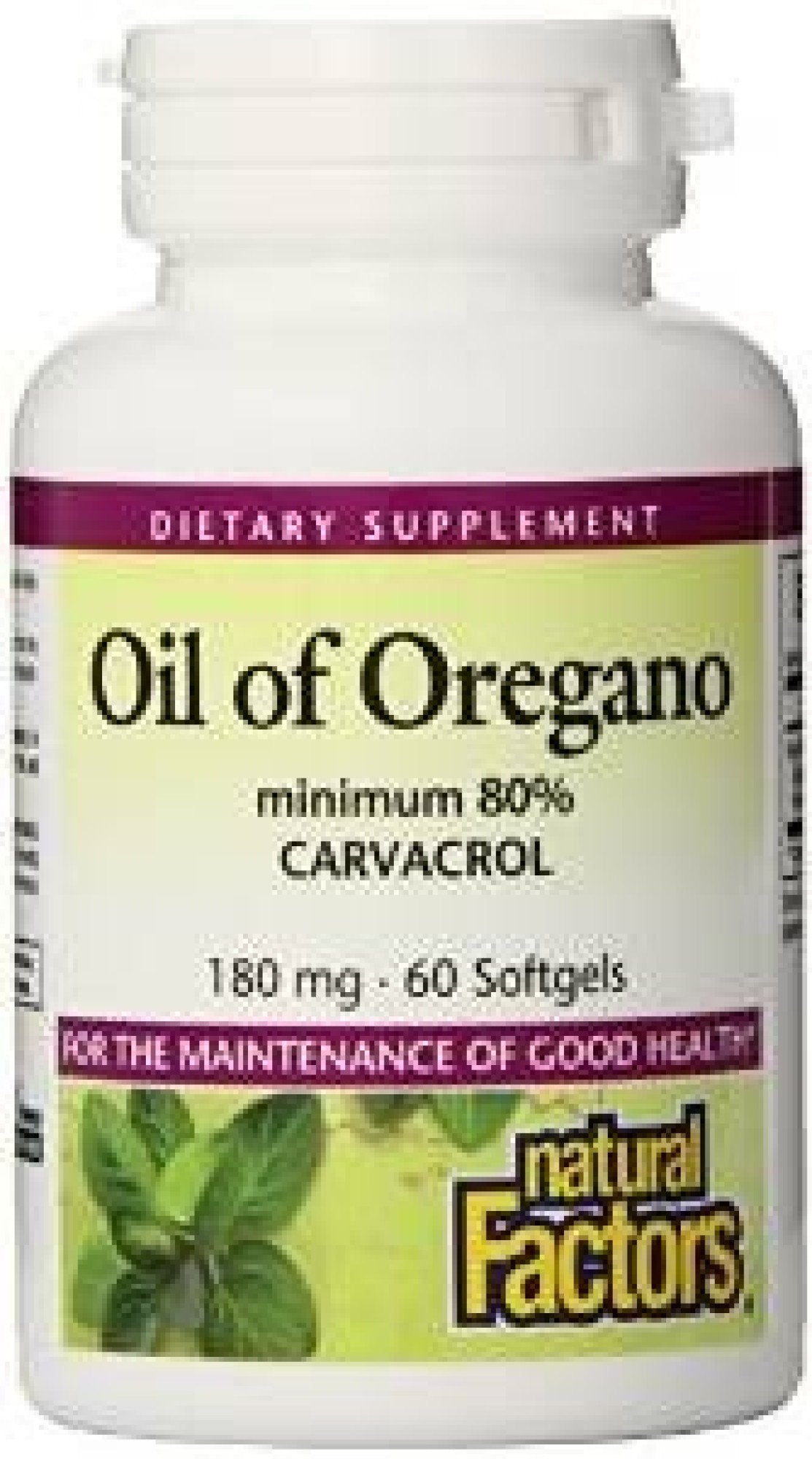 Natural Factors Oil of Oregano 180mg Organic 60 Softgel