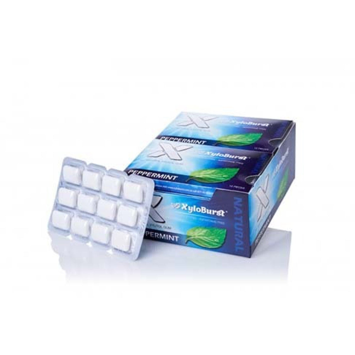 XyloBurst Peppermint Blister Pack Gum 12 Pack Box