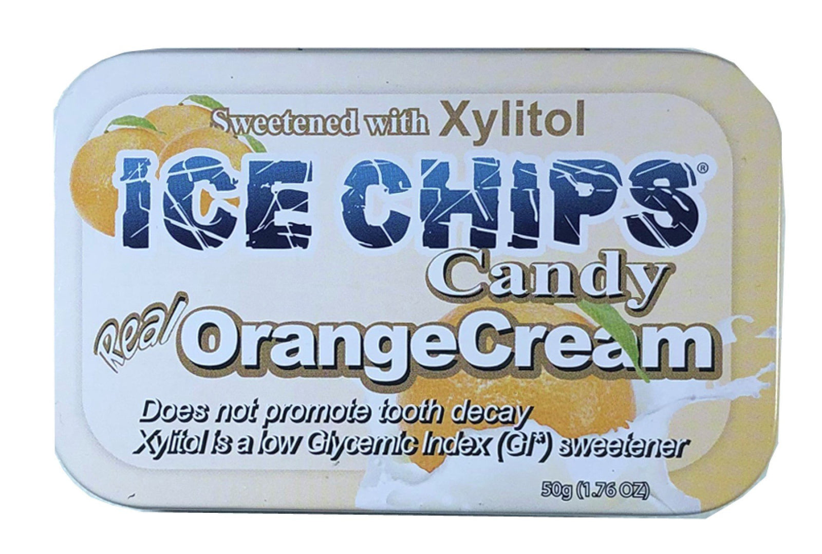 Ice Chips Candy Hand Crafted Candy Tin Orange Cream 1.76 oz Candy