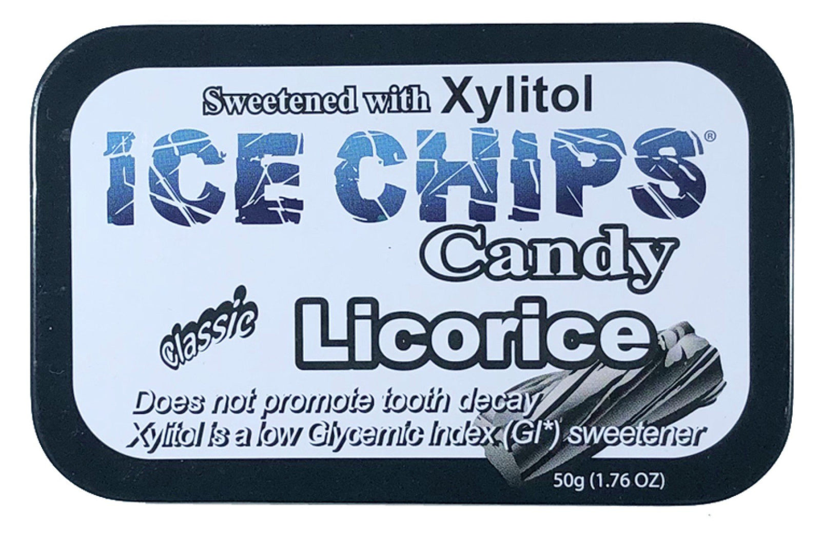 Ice Chips Candy Hand Crafted Candy Tin Licorice 1.76 oz Candy