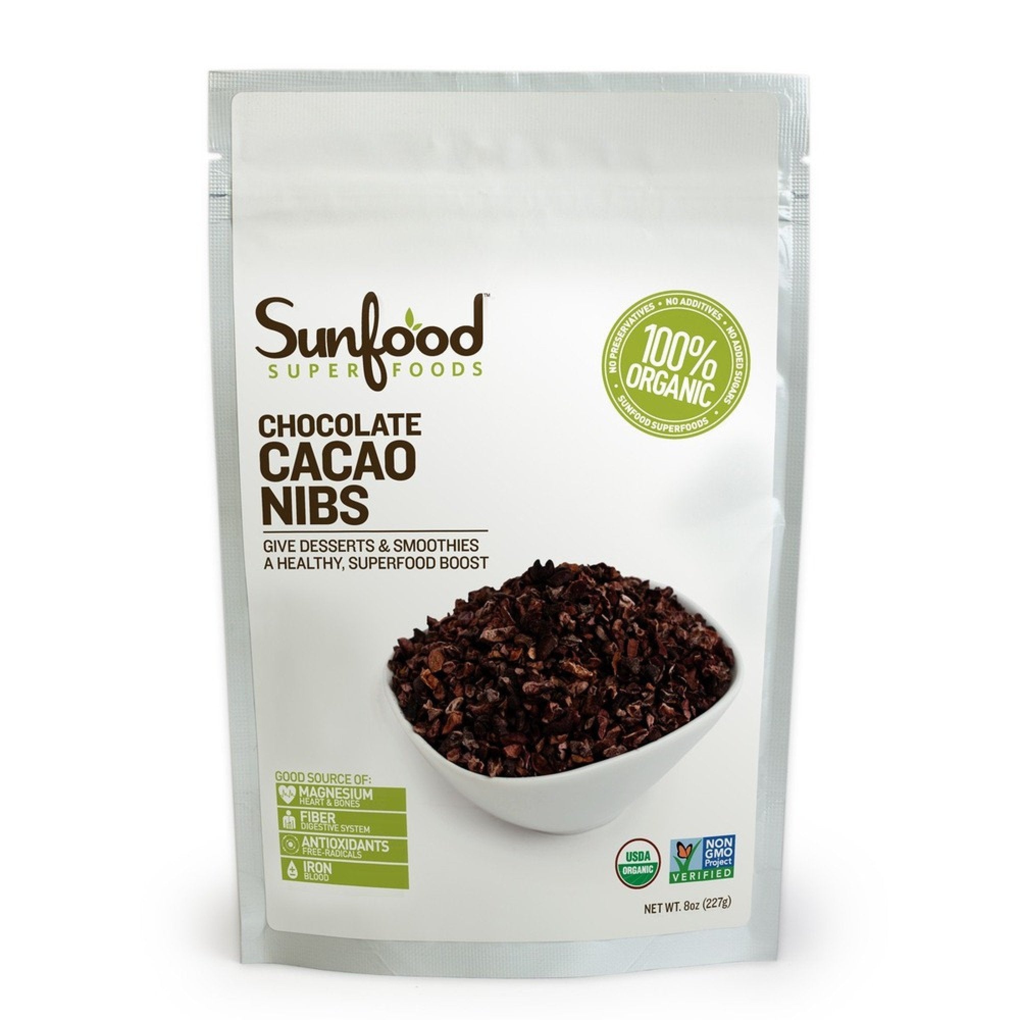 Sunfood Organic Cacao Nibs 8 oz Bag