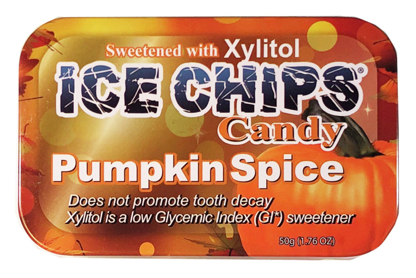 Ice Chips Candy Hand Crafted Candy Tin Pumpkin Spice 1.76 oz Candy