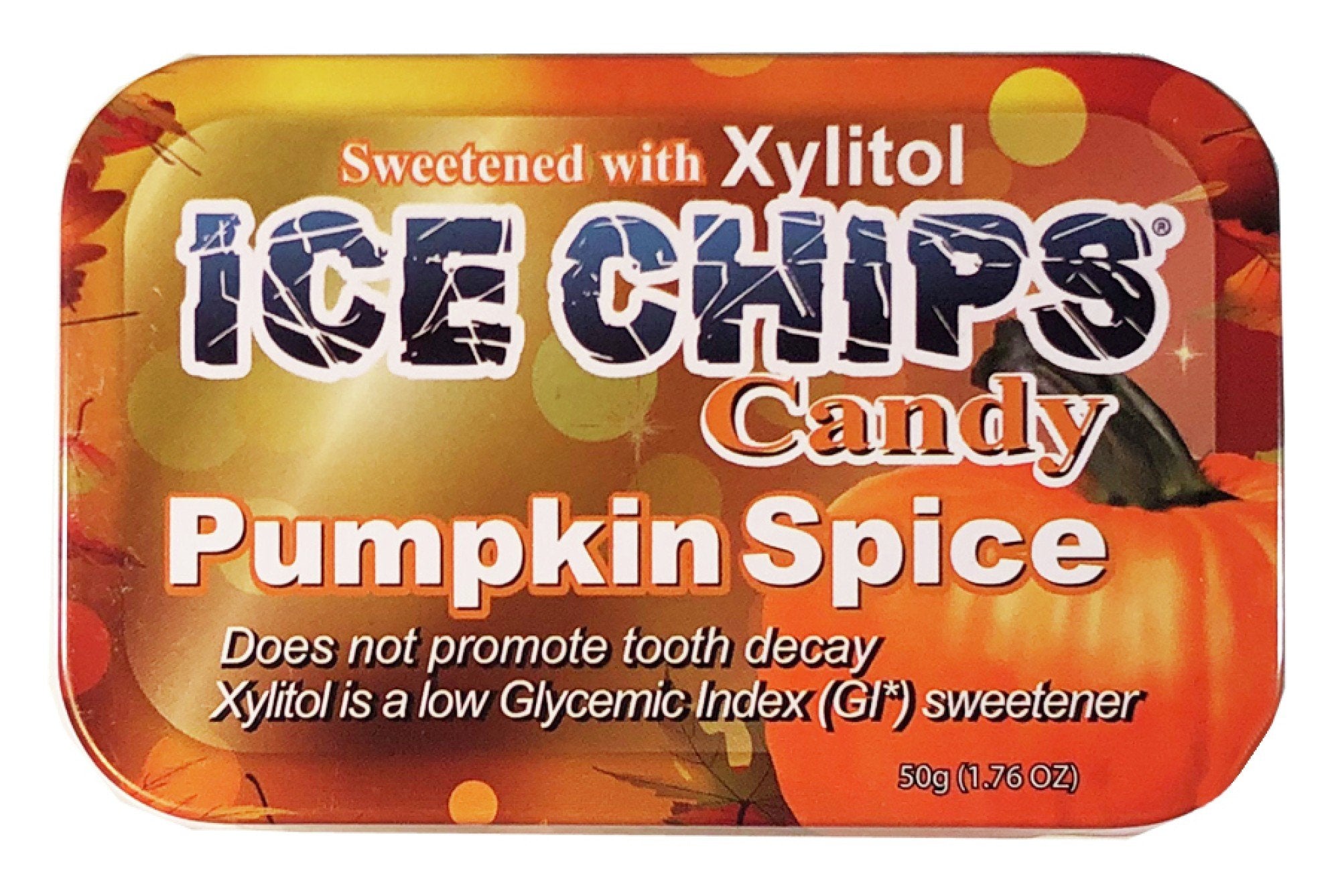 Ice Chips Candy Hand Crafted Candy Tin Pumpkin Spice 1.76 oz Candy