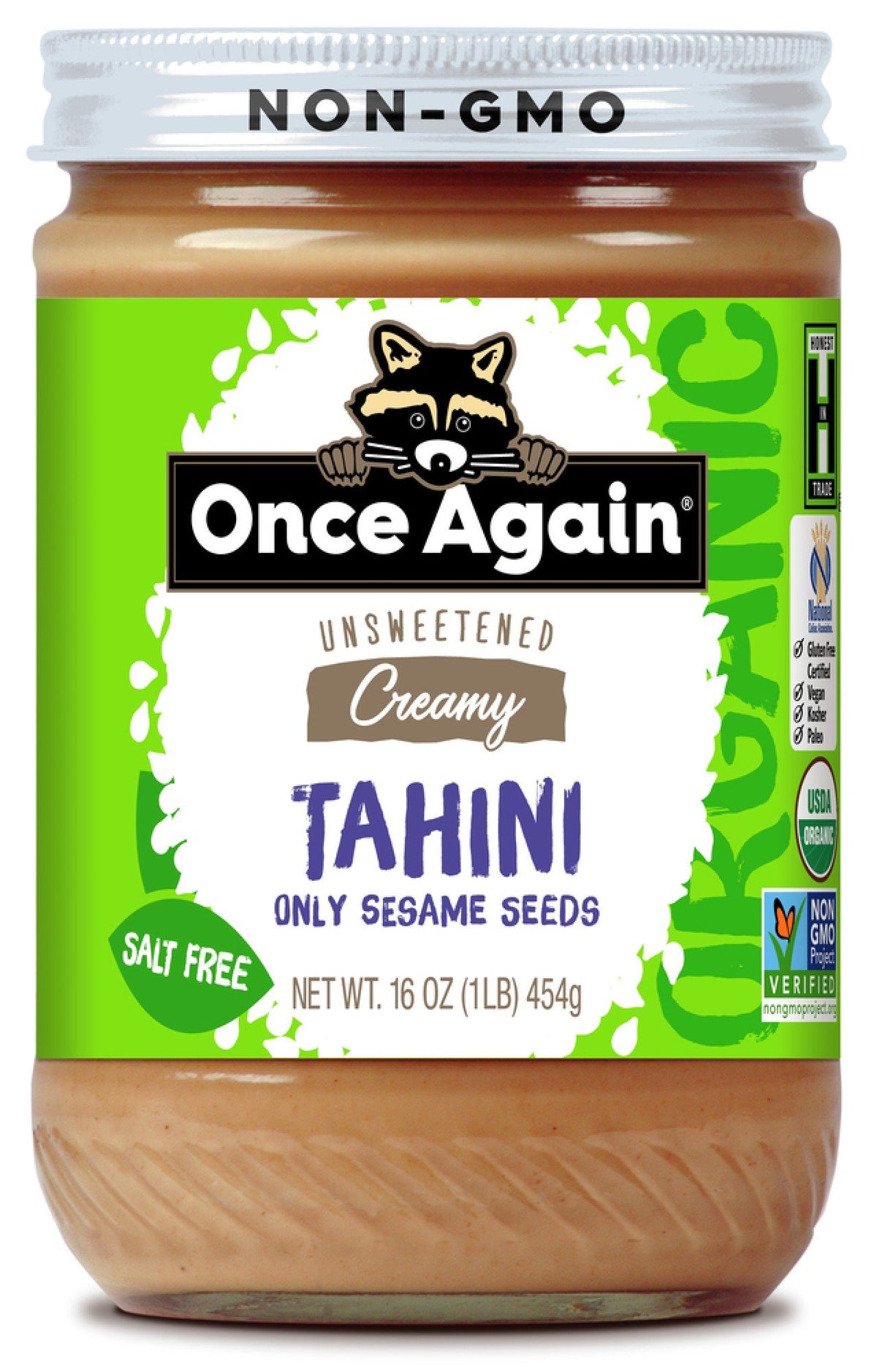 Once Again Nut Butters Tahini Organic 16 oz Glass Jar