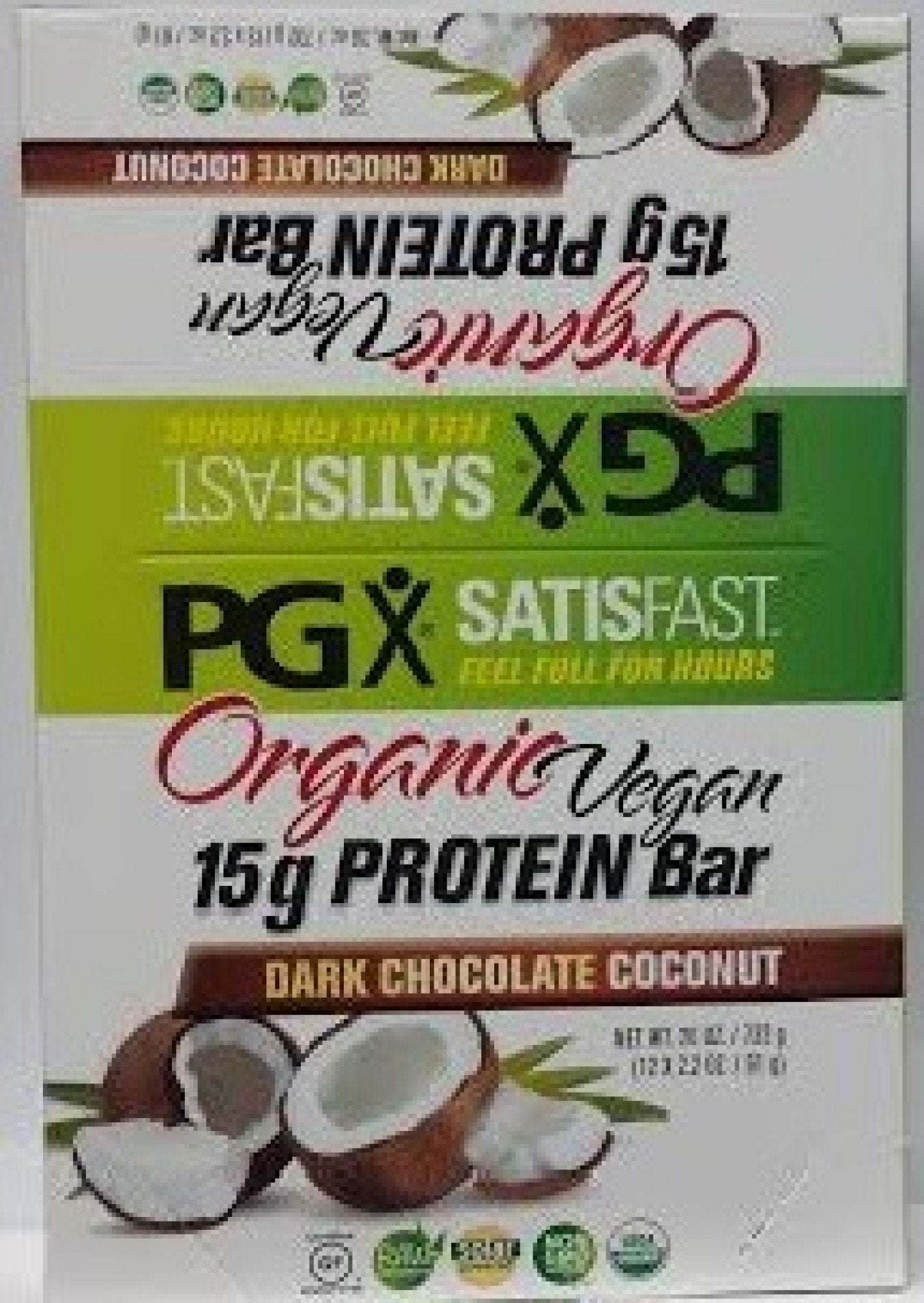 Natural Factors PGX Satisfast Vegan Protein Bars- Dark Chocolate Coconut-Box 12 Bars 1 Box