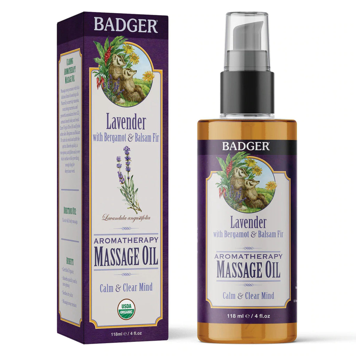 Badger Aromatherapy Massage Oil Lavender 4 oz Bottle