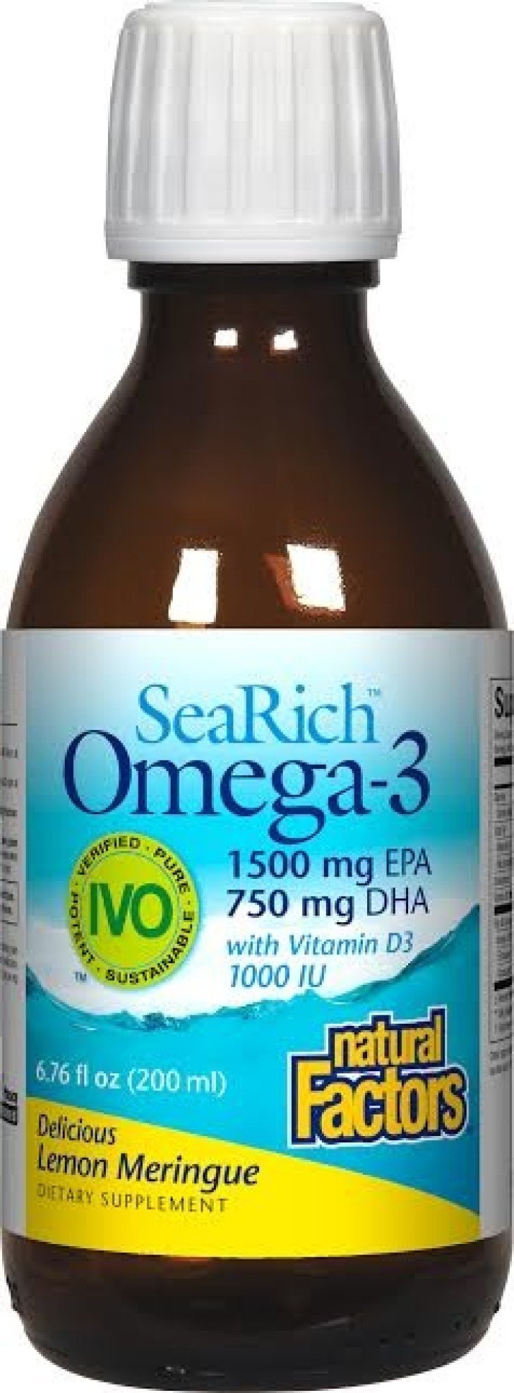 Natural Factors SeaRich Omega-3 1500mg EPA / 750mg DHA w/ Vit D3 1000IU Lemon Meringue 6.76 Liquid