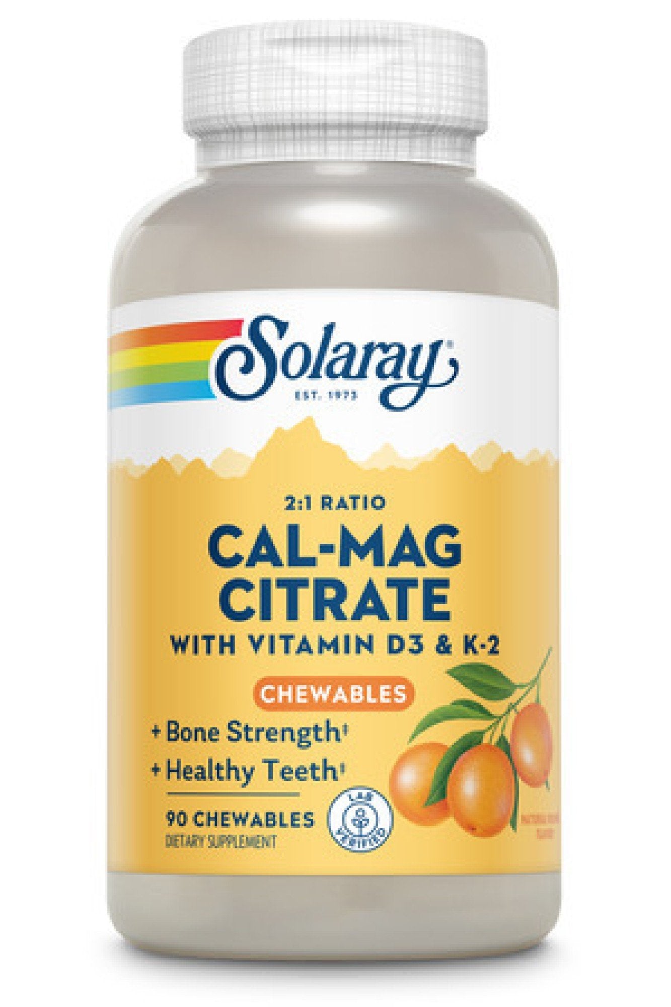 Solaray Cal-Mag Citrate Plus D-3 & K-2 90 Chewable