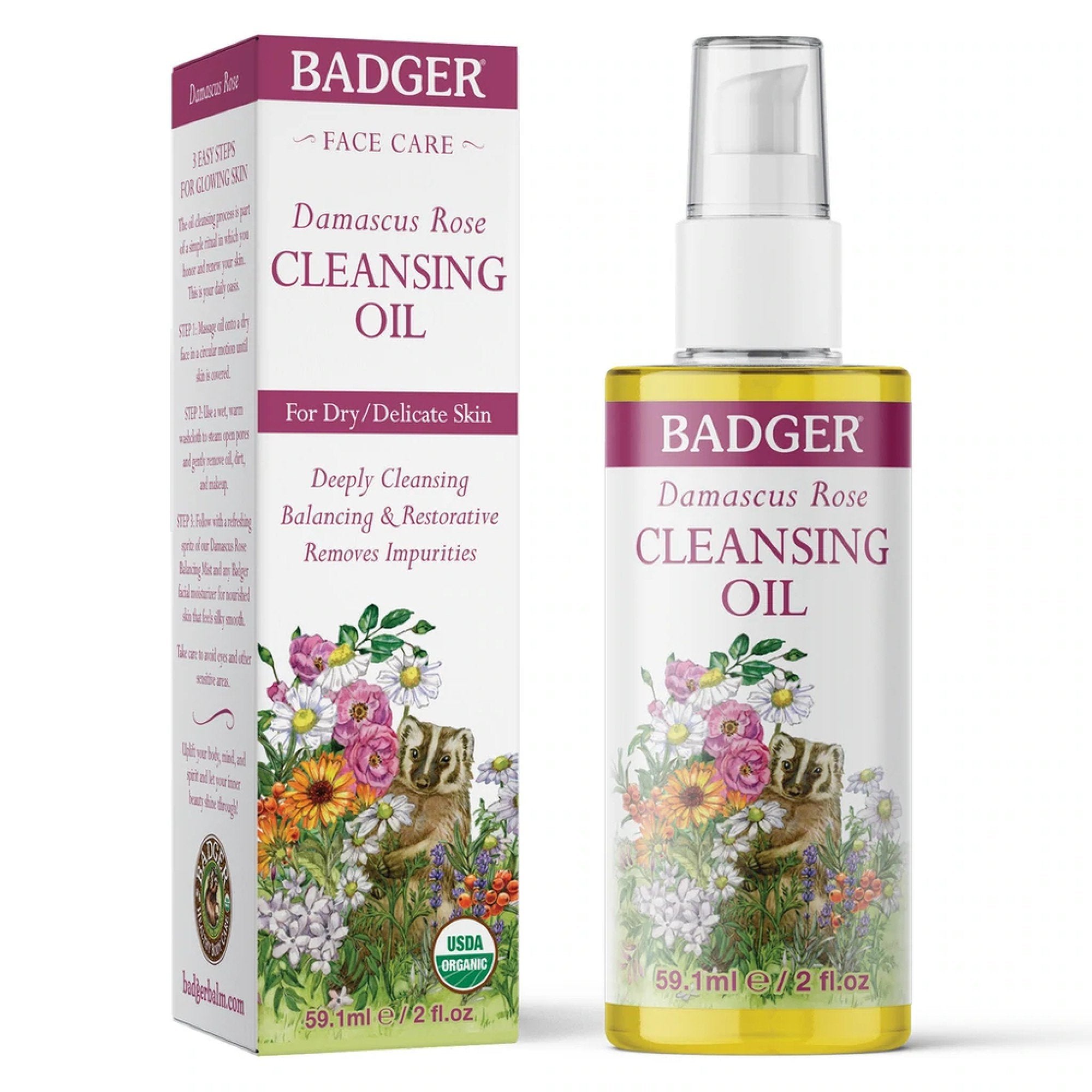 Badger Damascus Rose Face Cleansing Oil 2 oz Oil