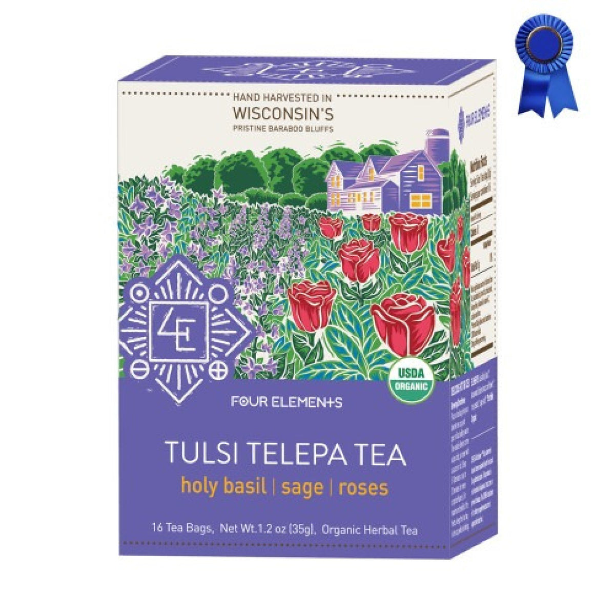 Four Elements Organic Herbals Tulsi Telepatea Tea 16 Bags Box