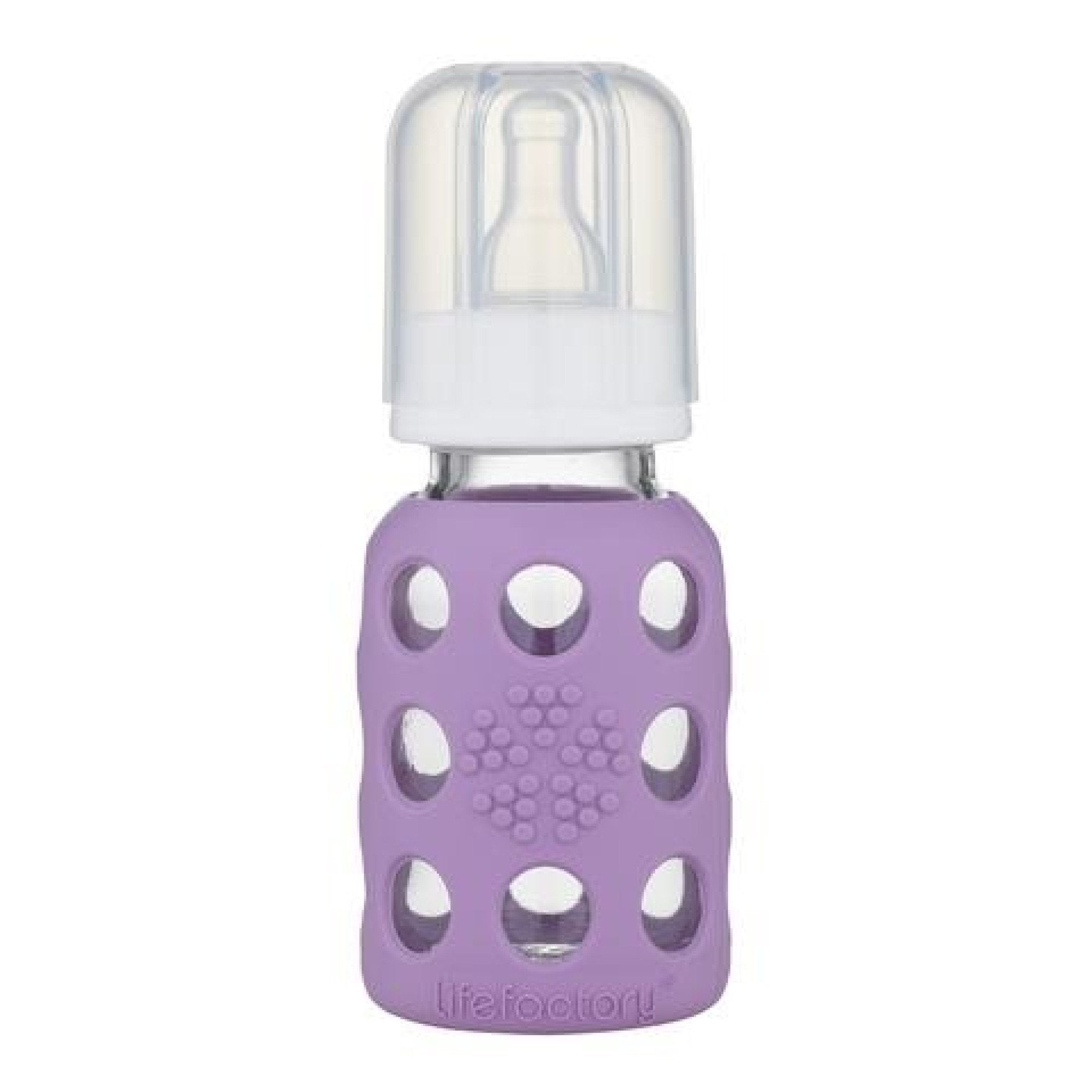 Lifefactory Glass Baby Bottle with Silicone Sleeve Lavender 4 oz Bottle