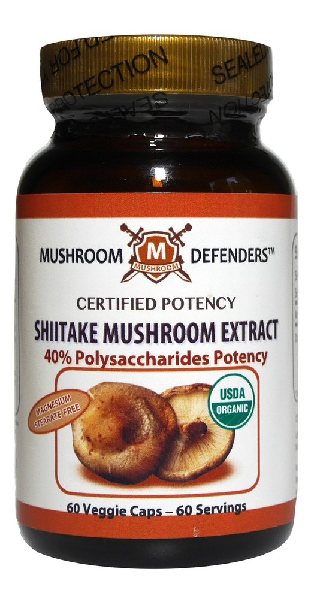 Mushroom Defenders Shiitake Mushroom Organic Extract 40% Polysaccharide Potency 60 Veg Cap