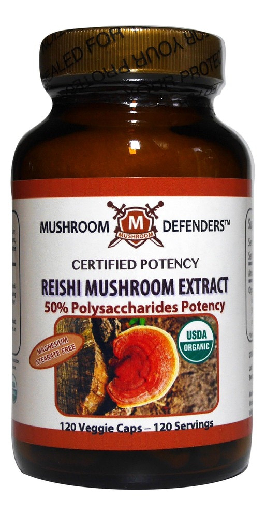 Mushroom Defenders Reishi Mushroom Organic Extract 50% Polysaccharide Potency 120 Capsule