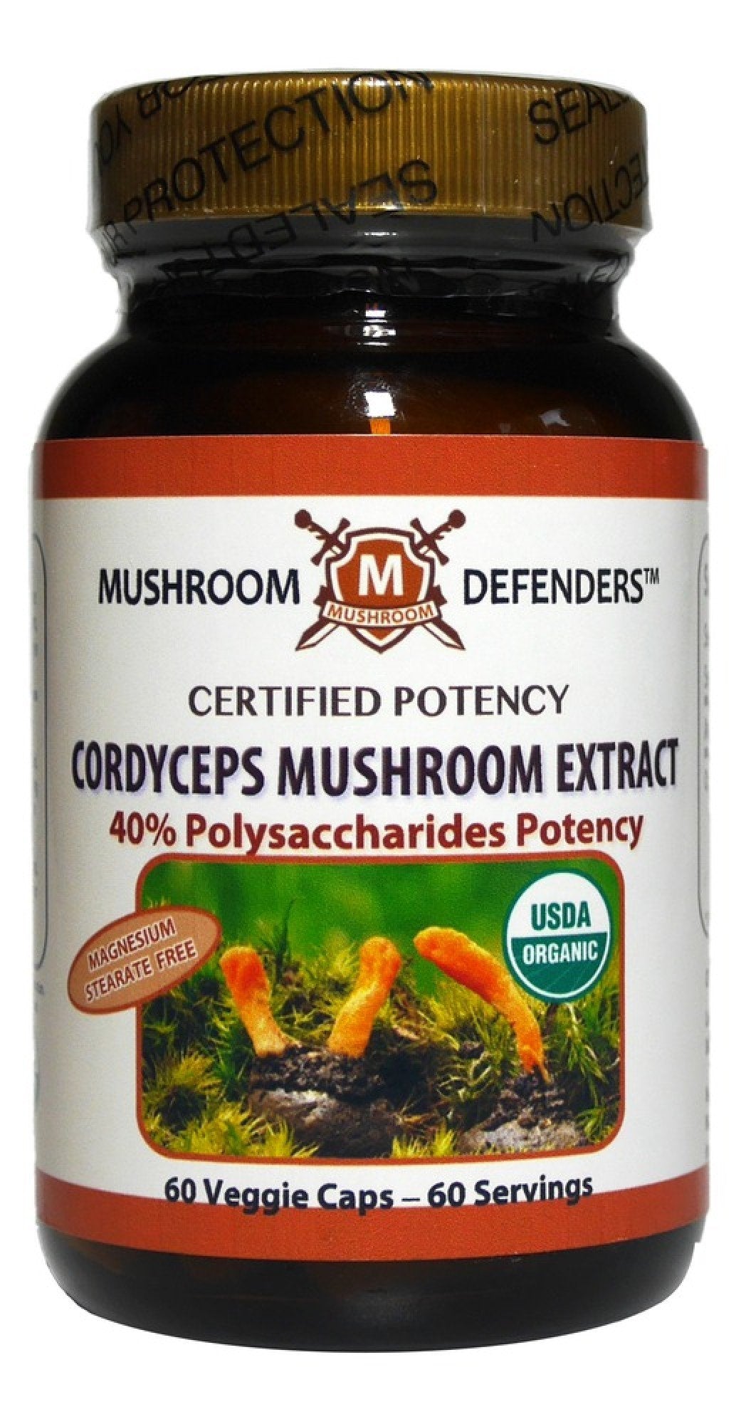 Mushroom Defenders Cordyceps Mushroom Organic Extract 40% Polysaccharide Potency 60 Veg Cap