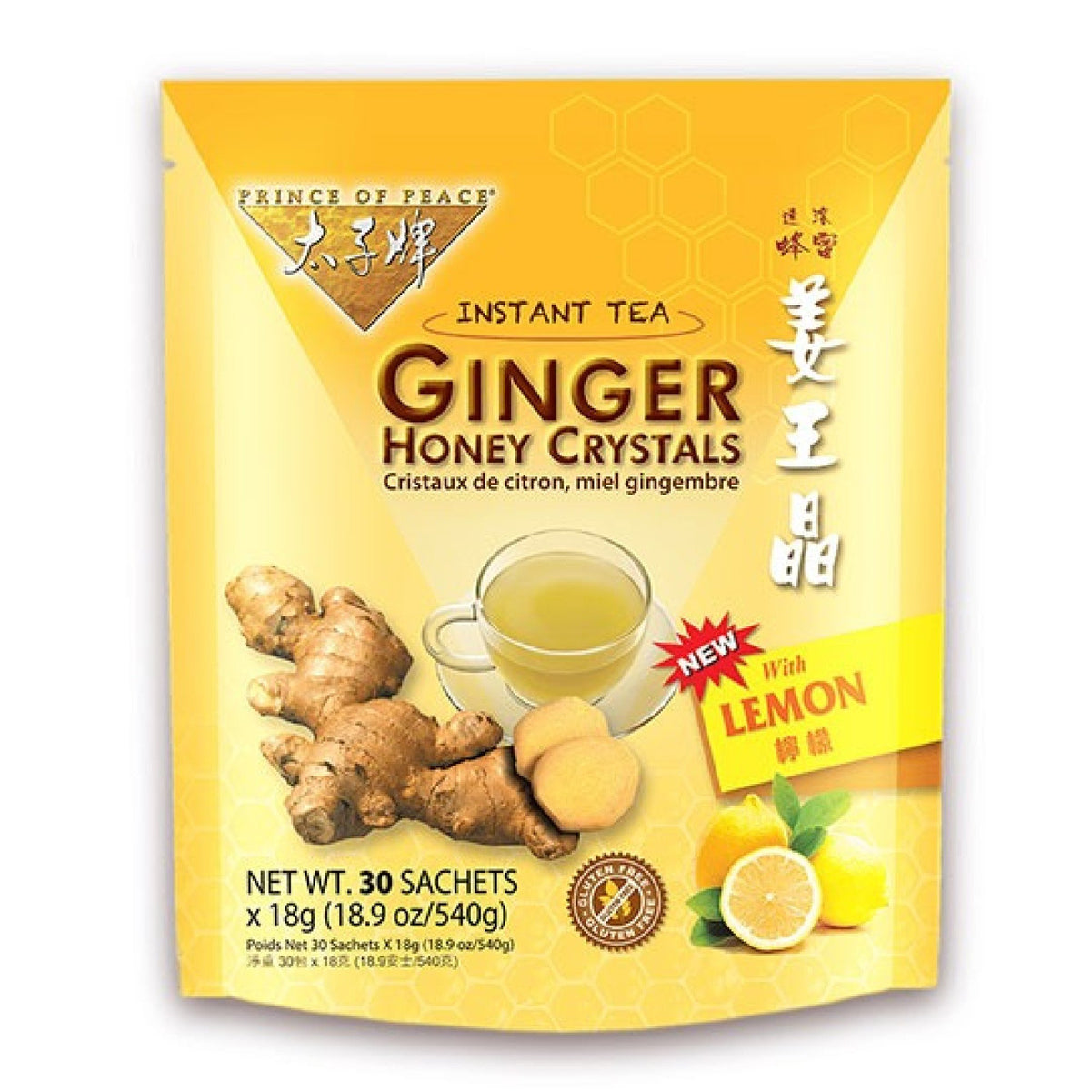 Prince Of Peace Ginger Honey Crystals with Lemon Instant Tea 30 Sachets Bag