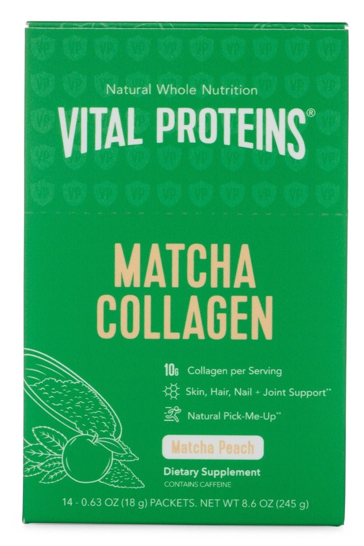 Vital Proteins Matcha Collagen- Matcha Peach Stick Pack 14 count Box