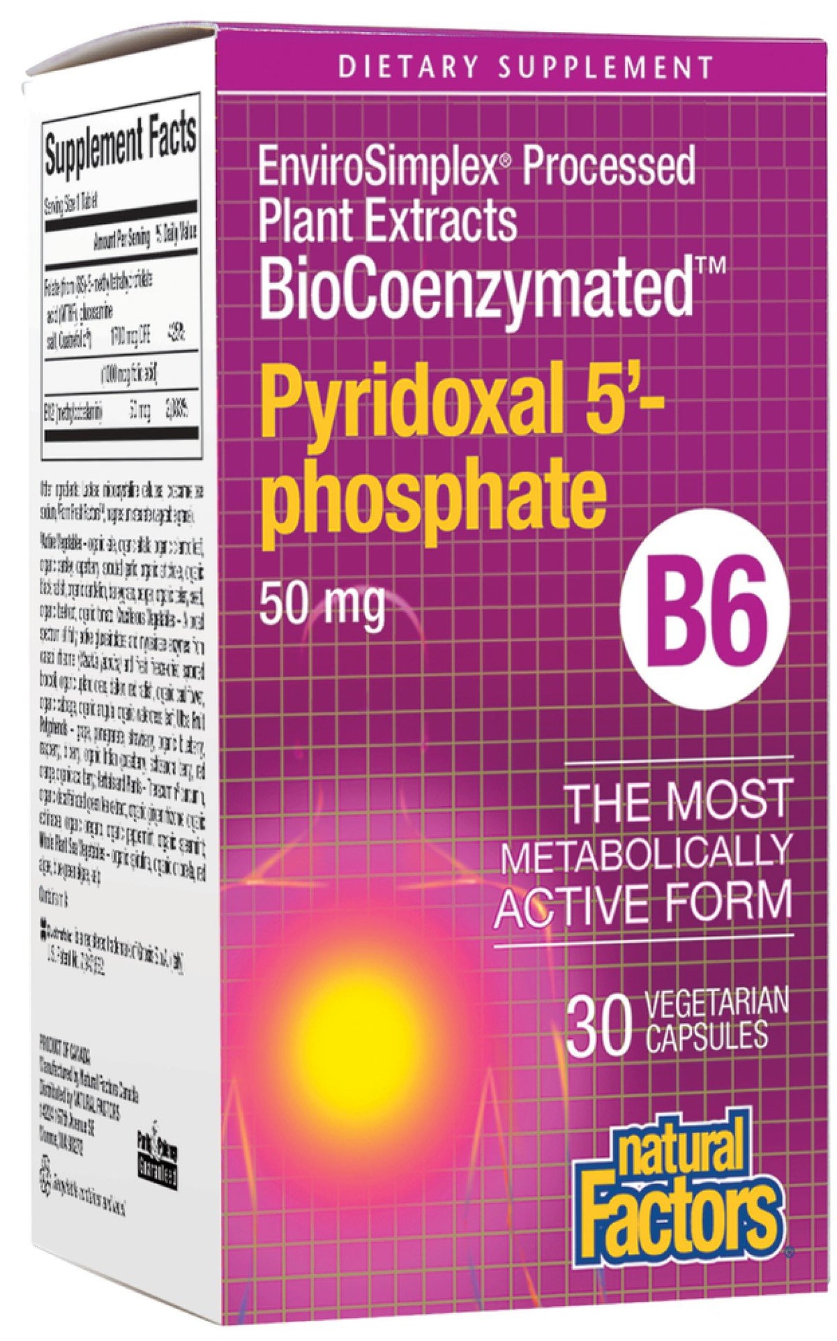 Natural Factors BioCoenzymated Pirodoxal 5&#39;-phosphate 50mg 30 VegCap