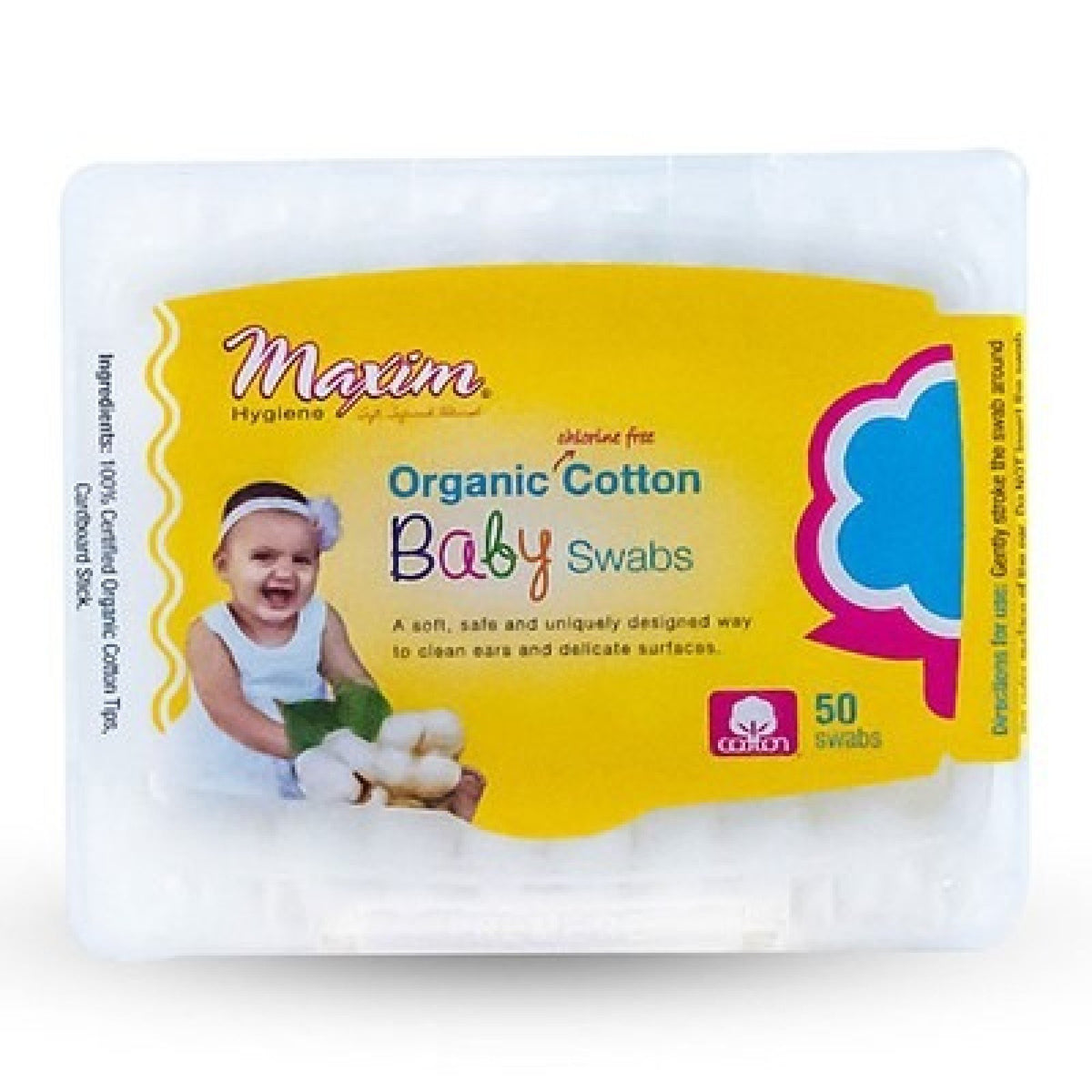 Maxim Hygiene Products Organic Baby Cotton Swabs 50 Pack