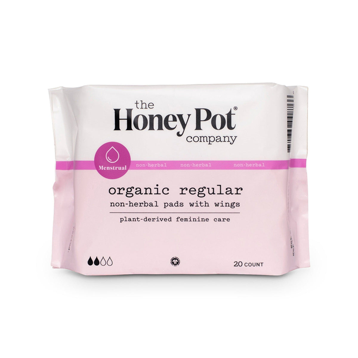 The Honey Pot Organic Non-Herbal Pads with Wings, Regular 20 Count Pack