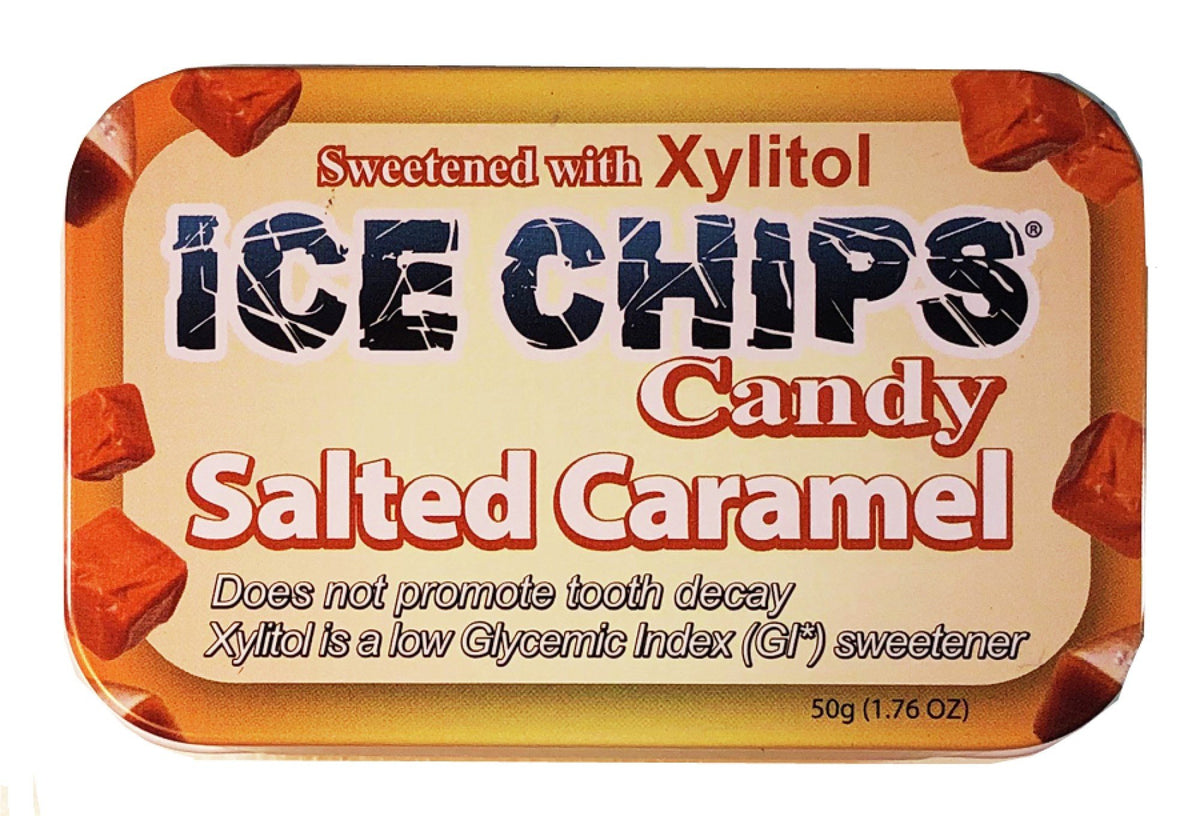 Ice Chips Candy Hand Crafted Candy Tin Salted Caramel 1.76 oz Candy