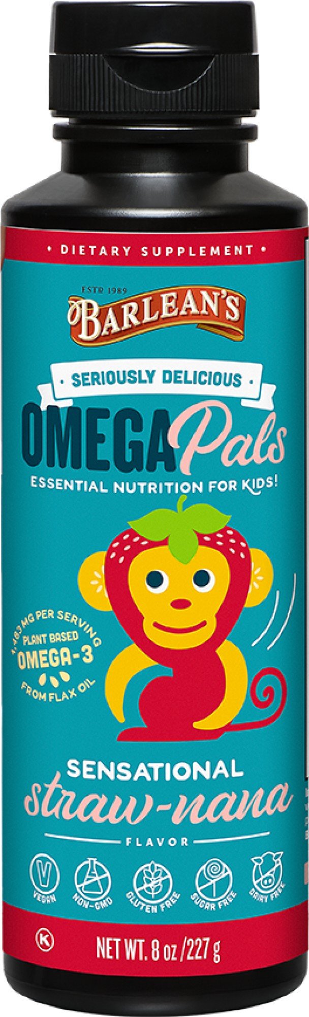 Barlean&#39;s Seriously Delicious Omega Pals Sensational Straw-nana Flax Oil 8 oz Liquid