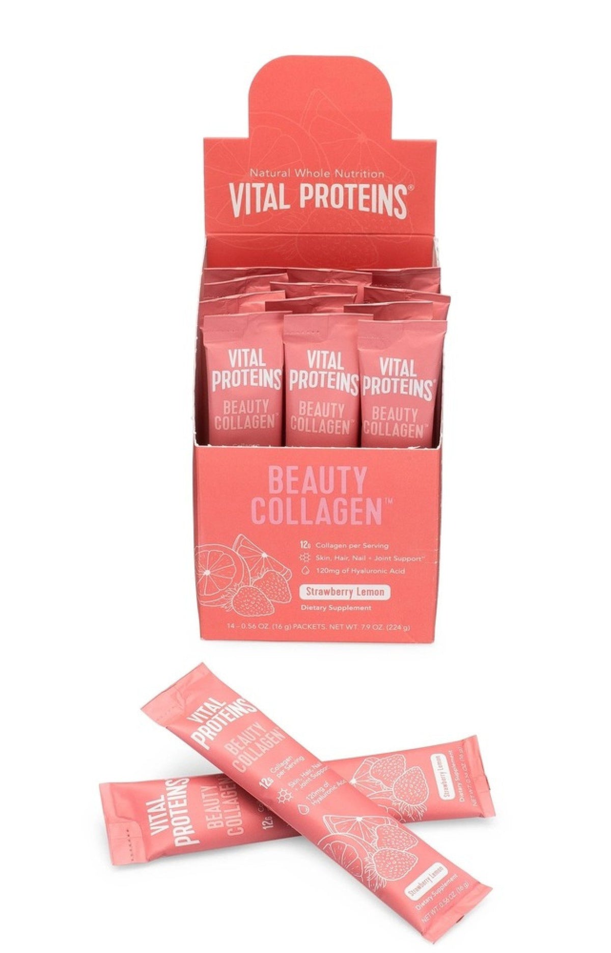 Vital Proteins Collagen Beauty Glow Strawberry Lemon 14 Packets Box