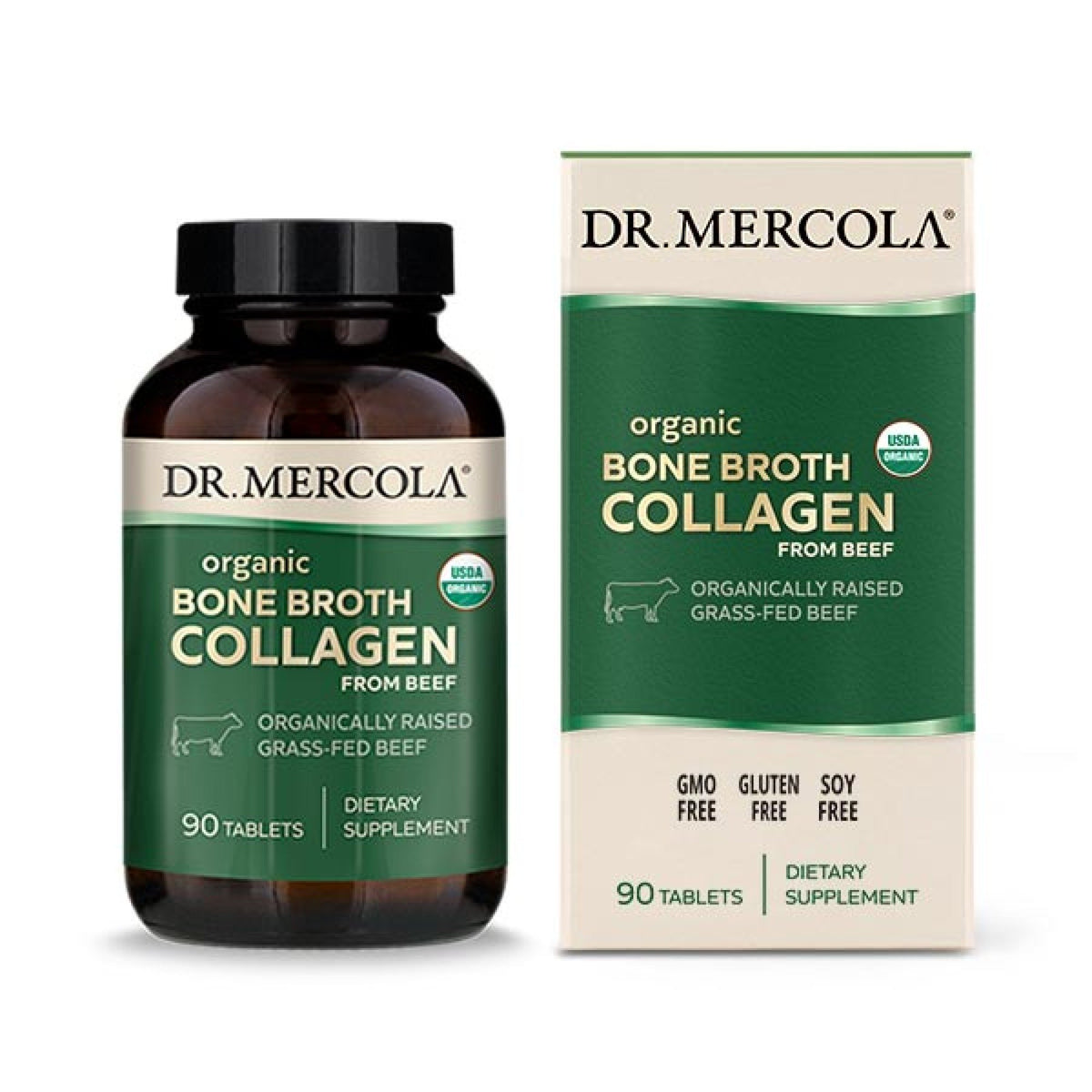 Dr. Mercola Organic Collagen from Grass Fed Beef Bone Broth 90 Tablets