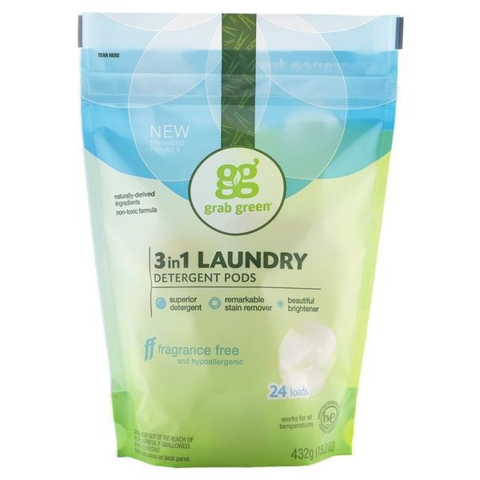 Grab Green Laundry Detergent Fragrance Free 24 Loads (15.2 oz) Pack