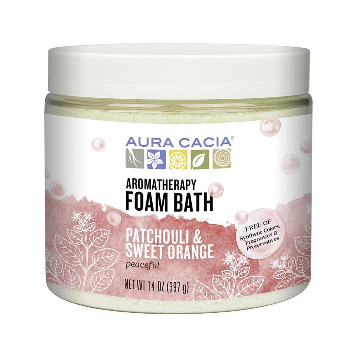 Aura Cacia Aromatherapy Foam Bath Peaceful Patchouli &amp; Sweet Orange 14 oz Powder