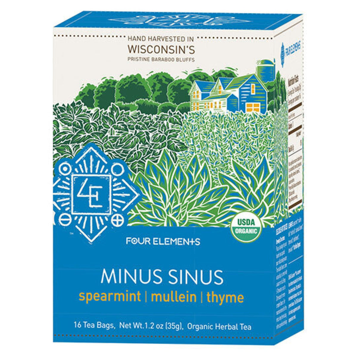 Four Elements Organic Herbals Minus Sinus Tea 16 Teabags Box