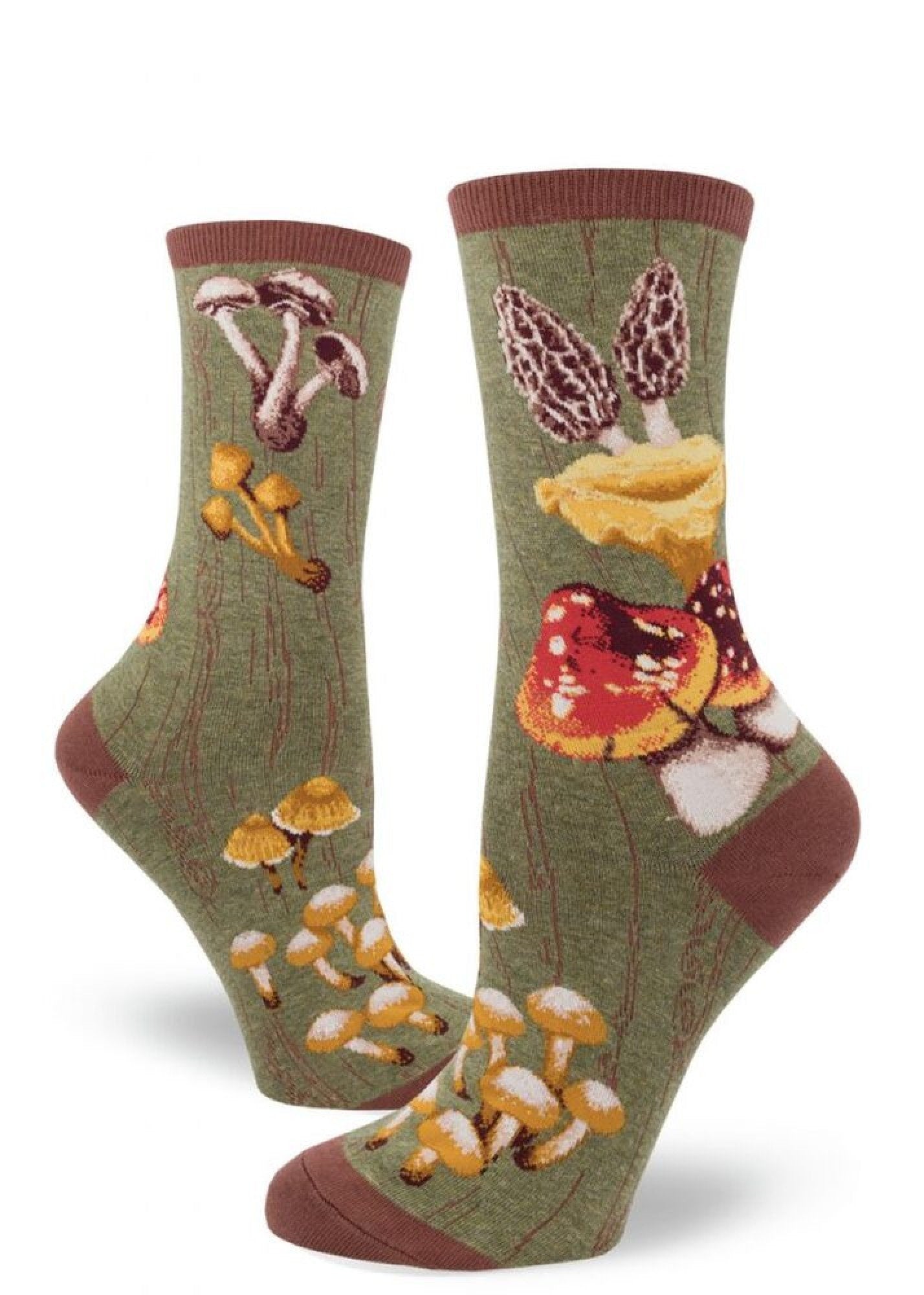 ModSocks Mushroom Women's Crew Socks -Heather Moss 1 Pair Pack