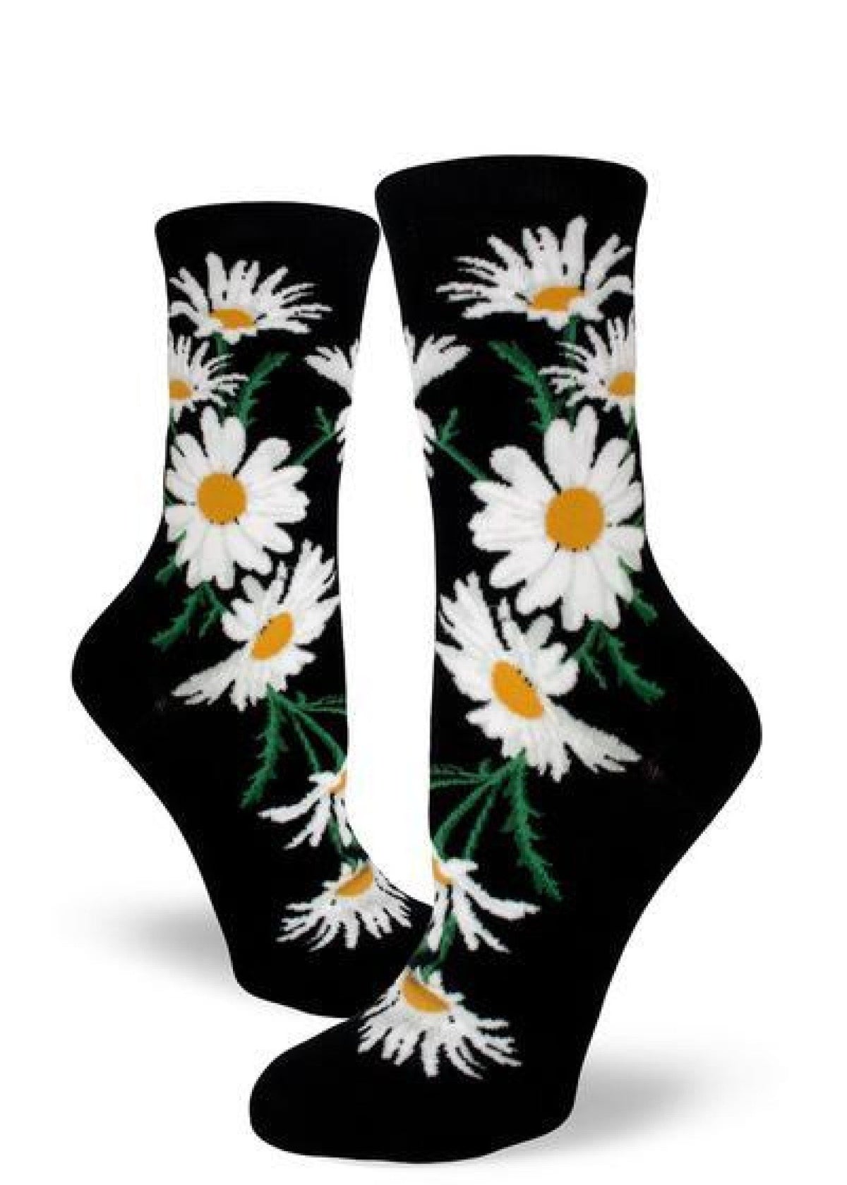 ModSocks Crazy for Daisies Women&#39;s Crew Socks - Black 1 Pair Pack