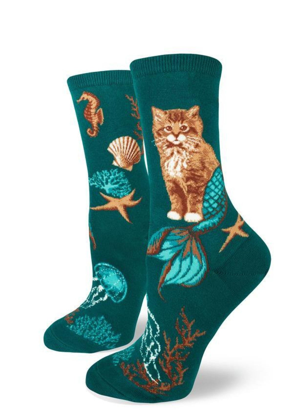 ModSocks Purrmaids Women's Crew Socks - Deep Teal 1 Pair Pack