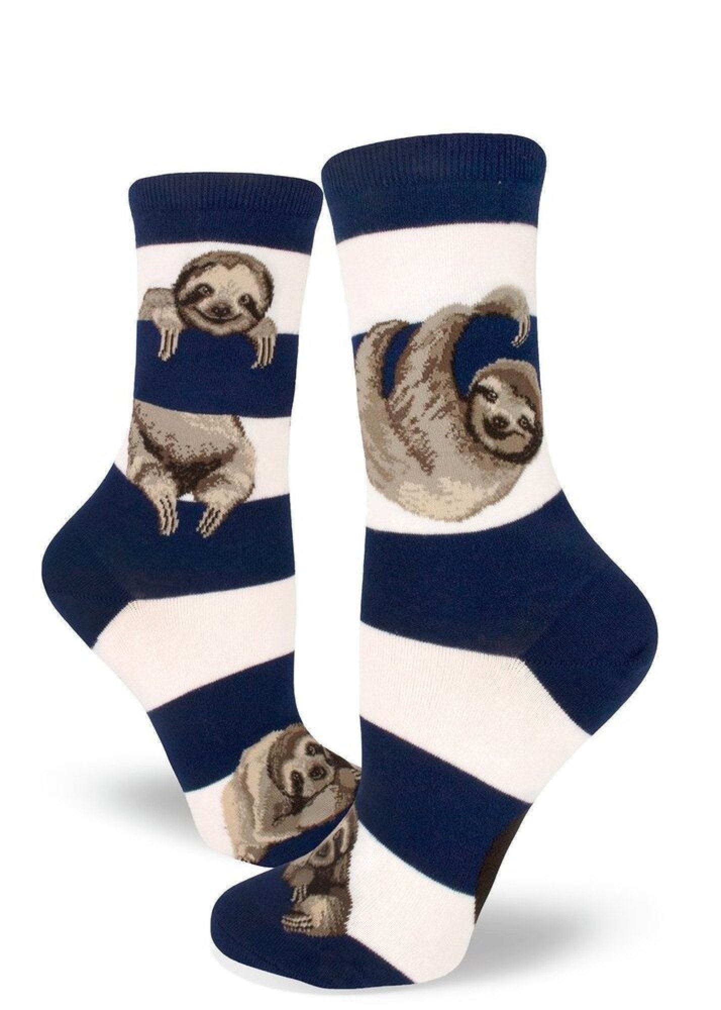 ModSocks Sloth Stripe Women's Crew Socks - Navy 1 Pair Pack