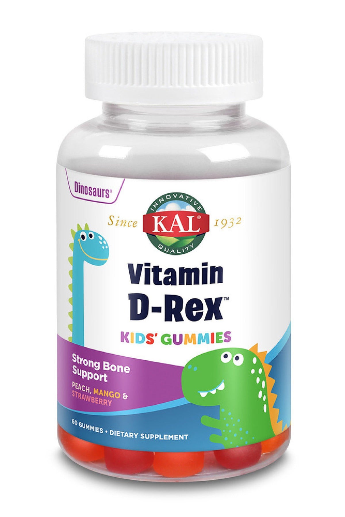 Kal Vitamin D-Rex Peach, Mango &amp; Strawberry Gummy 60 Gummy