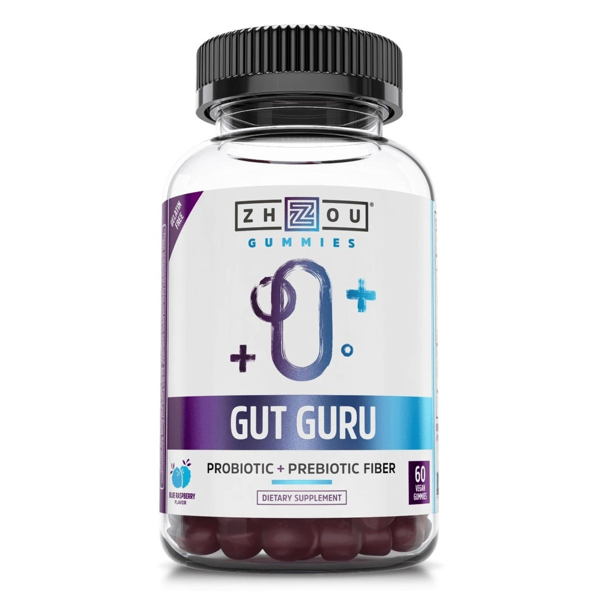 Zhou Nutrition Gut Guru Probiotic Gummies : Blue Raspberry Gummy 60 Gummy