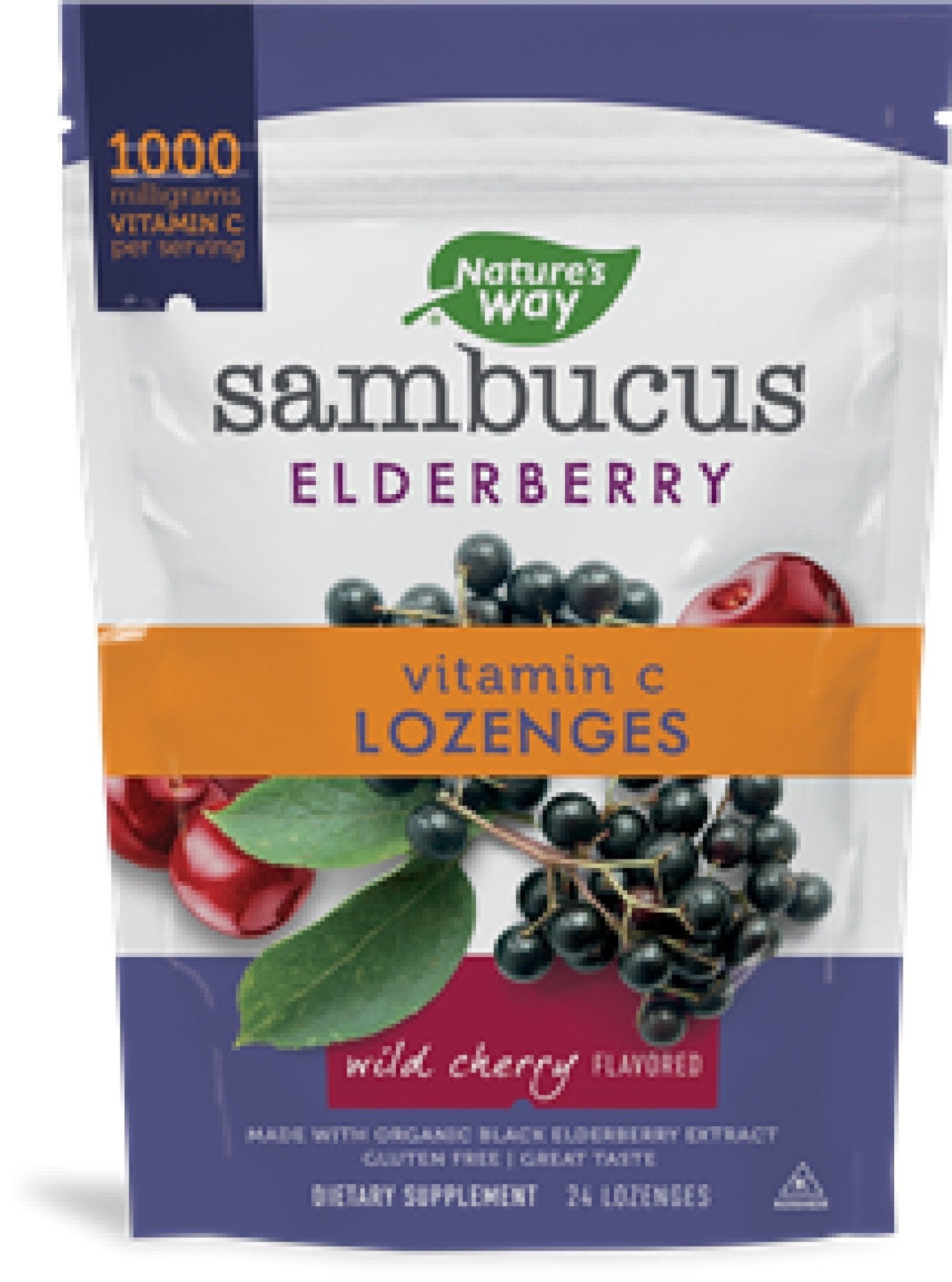 Nature's Way Sambucus Vitamin C Wild Cherry Lozenges 24 Lozenge