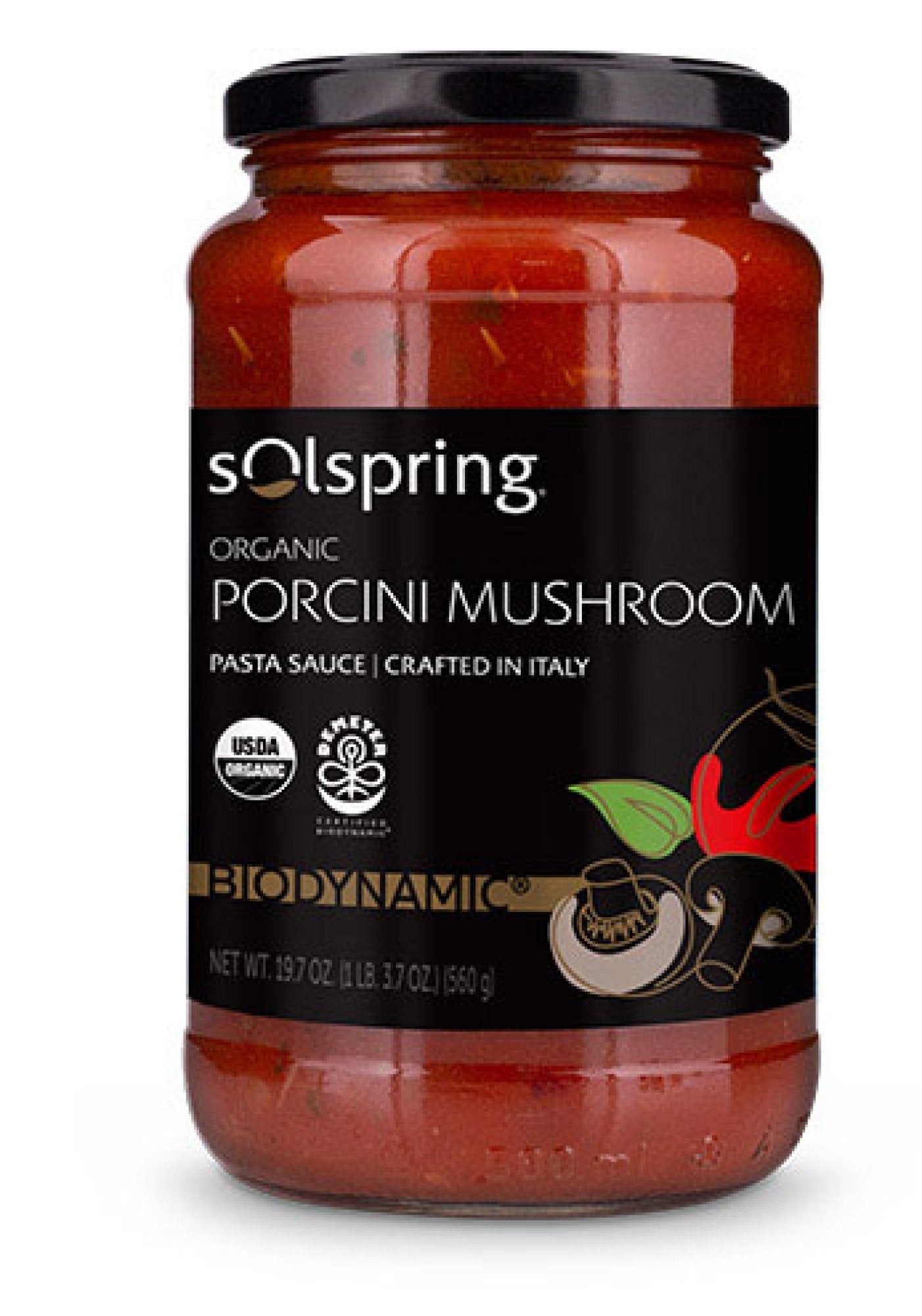 Dr. Mercola Solspring Biodynamic Organic Porcini Mushroom Italian Pasta Sauce 19.70 oz Glass Jar