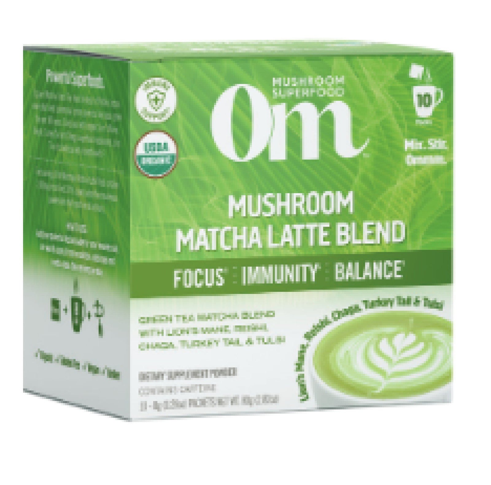 Om Mushrooms Mushroom Matcha Latte Blend 10 Packs Box