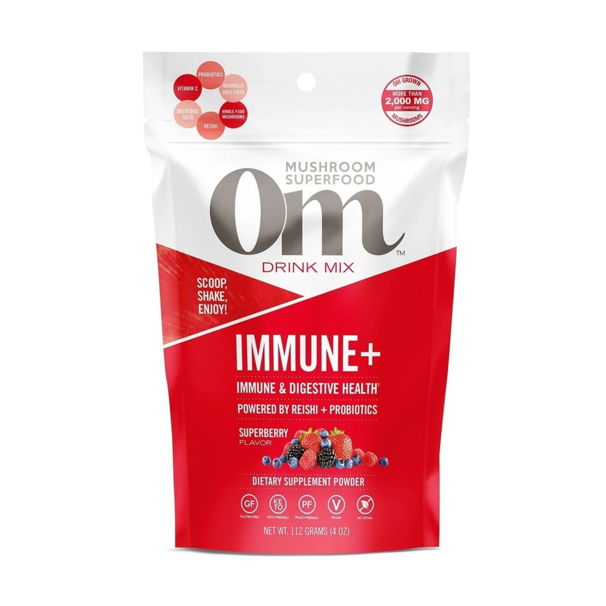 Om Mushrooms Immune + Superberry Mushroom Superfood Drink Mix 112g (3.95 oz) Powder